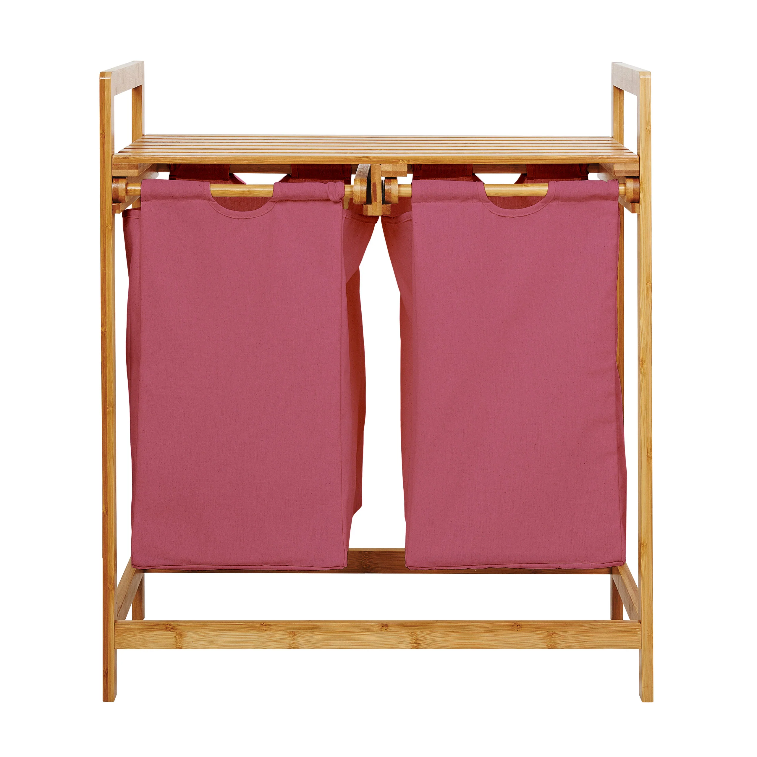 Bambus Wäschekorb mit 2 ausziehbaren Wäschesacken - 73 x 64 x 33 cm - Rosa - Image 8