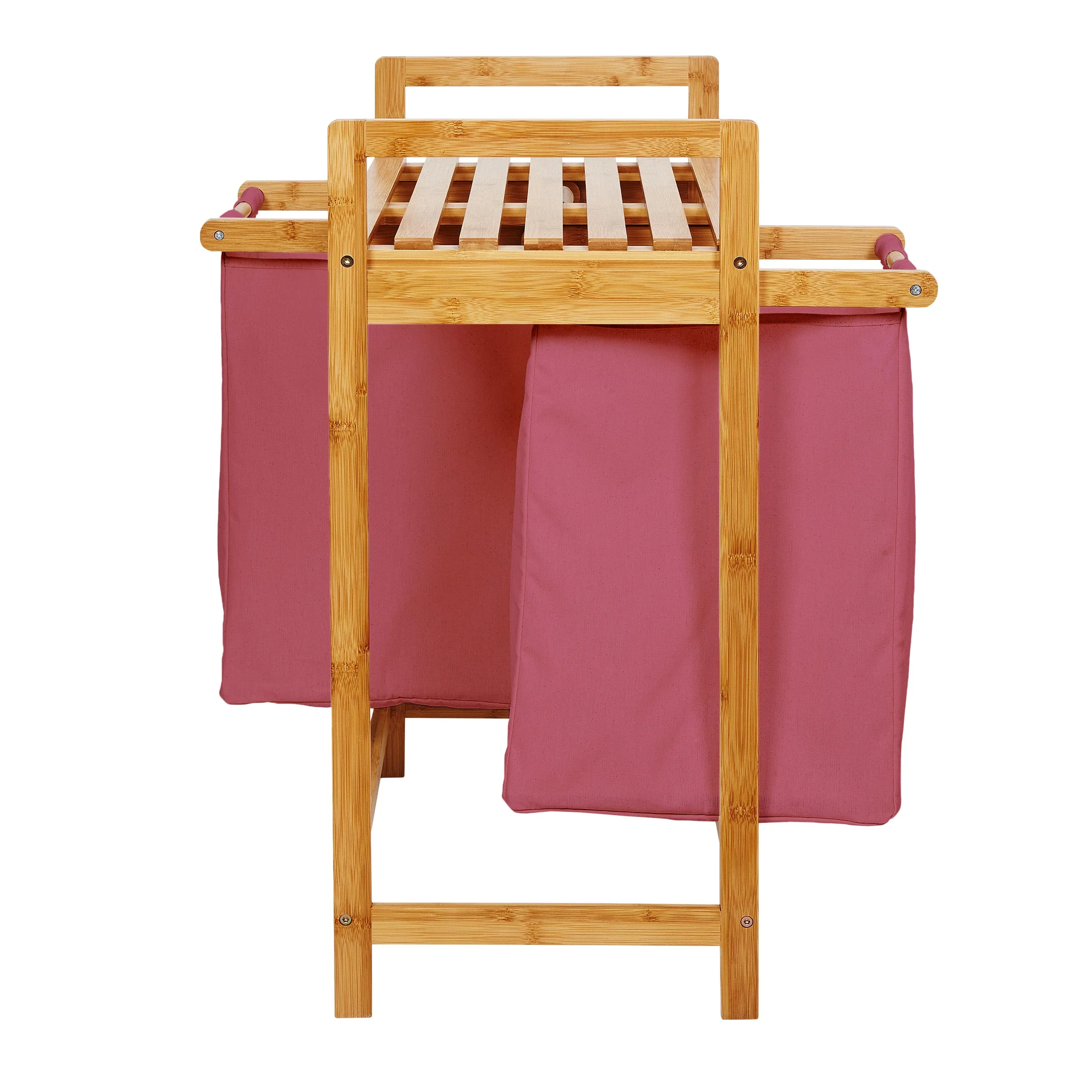 Bambus Wäschekorb mit 2 ausziehbaren Wäschesacken - 73 x 64 x 33 cm - Rosa - Image 9