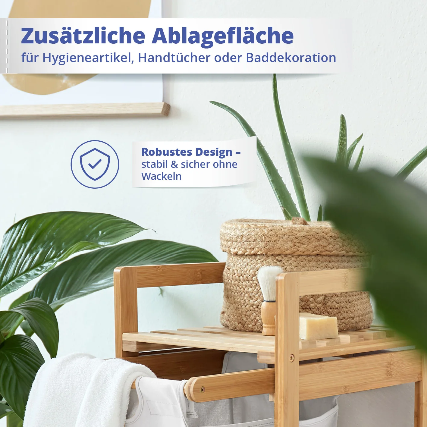 Bambus Wäschekorb mit ausziehbarem Wäschesack - 33 x 33 x 73 cm - Weiß - Image 6