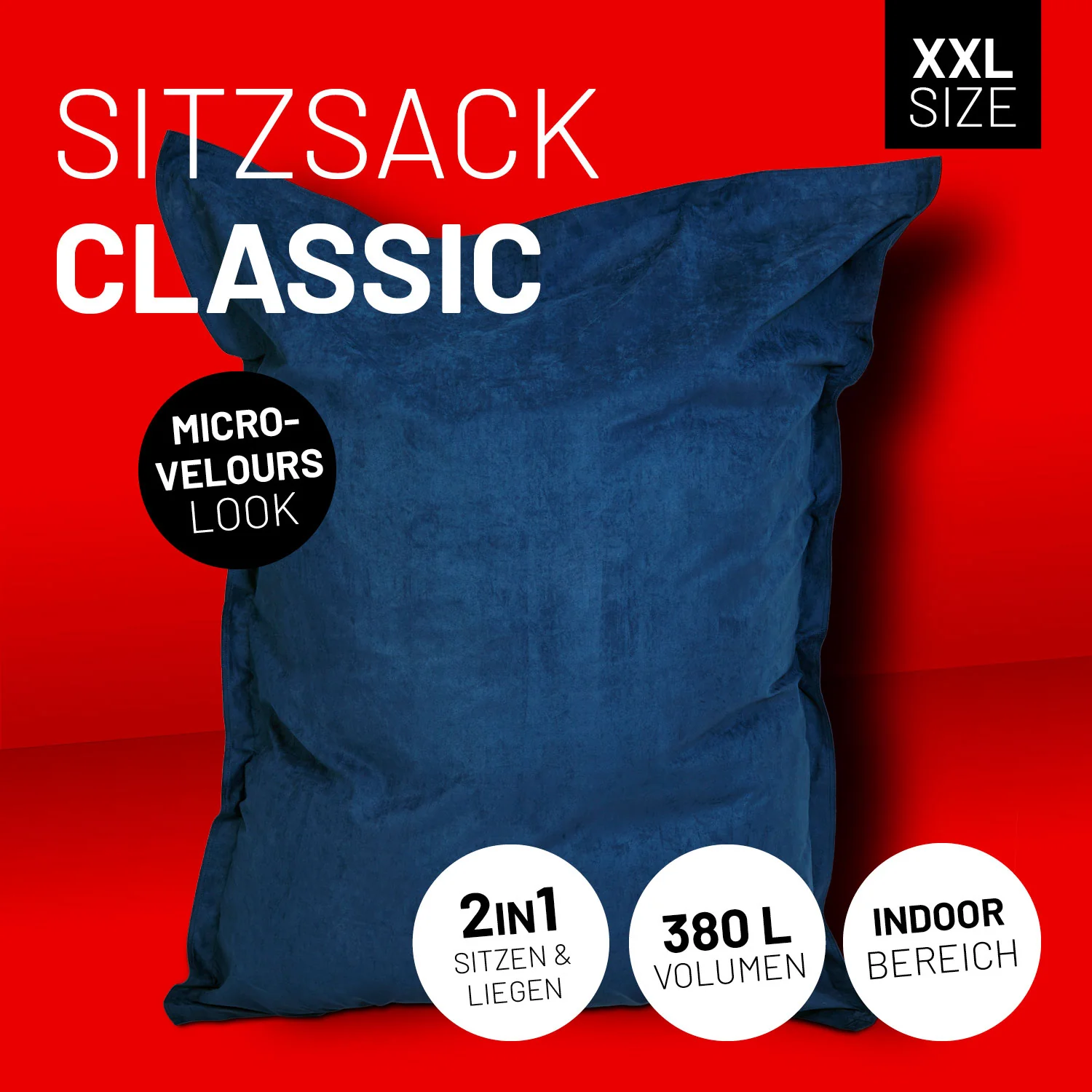 XXL Microvelours Sitzsack (380 L) - indoor - Dunkelblau - Image 2