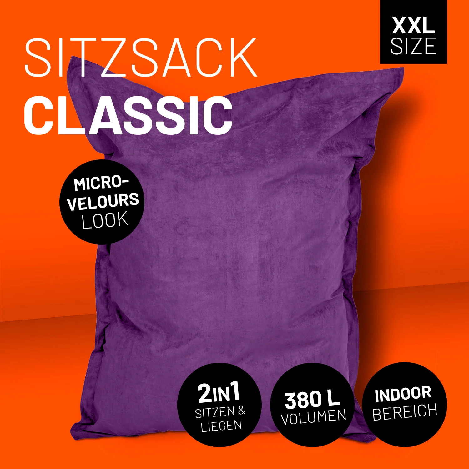 XXL Microvelours Sitzsack (380 L) - indoor - Lila - Image 2