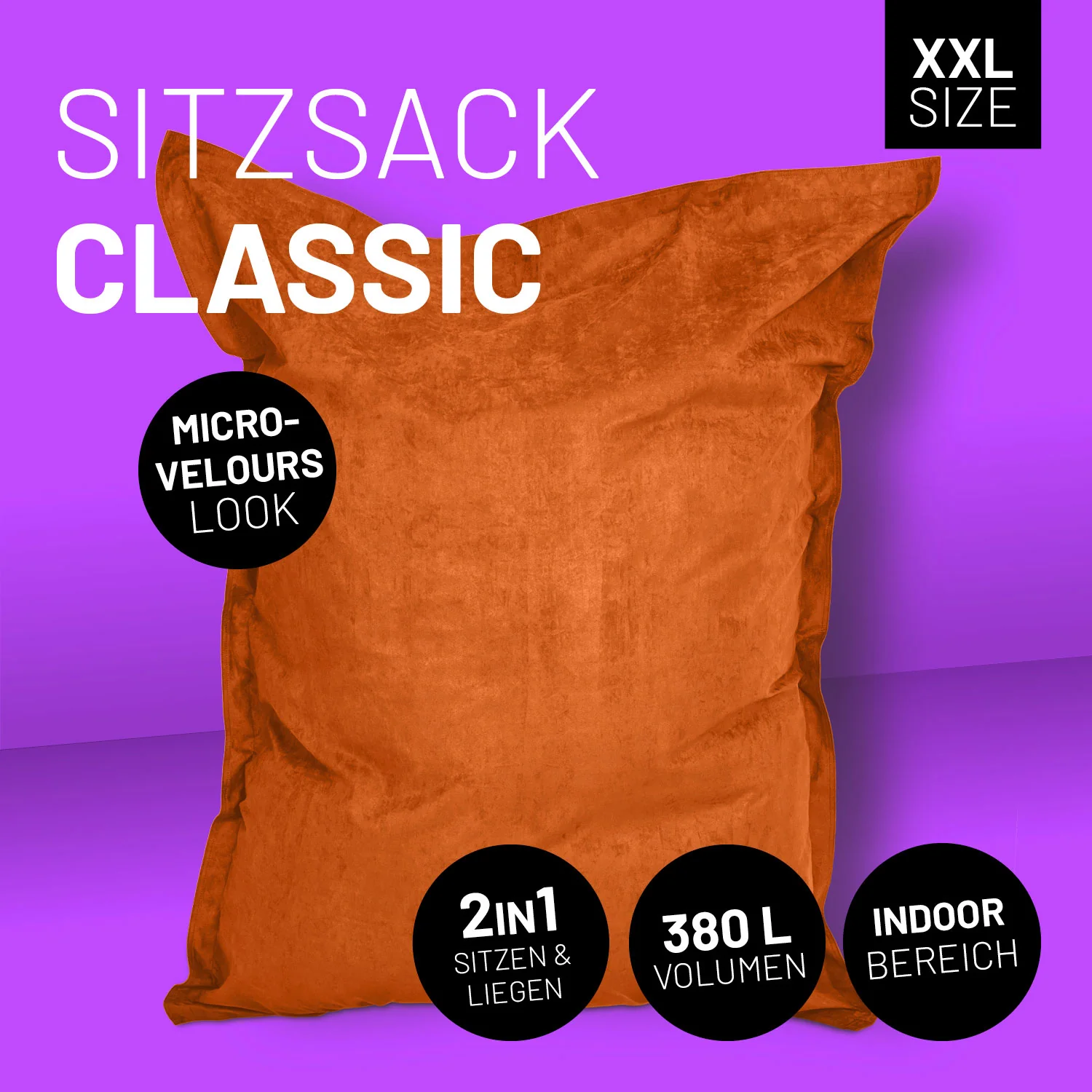 XXL Microvelours Sitzsack (380 L) - indoor - Orange - Image 2