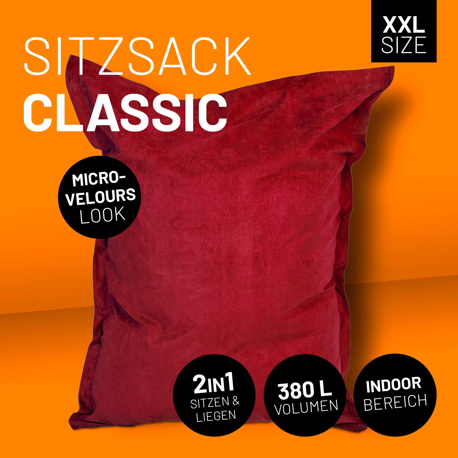 XXL Microvelours Sitzsack (380 L) - indoor - Rot - Image 2
