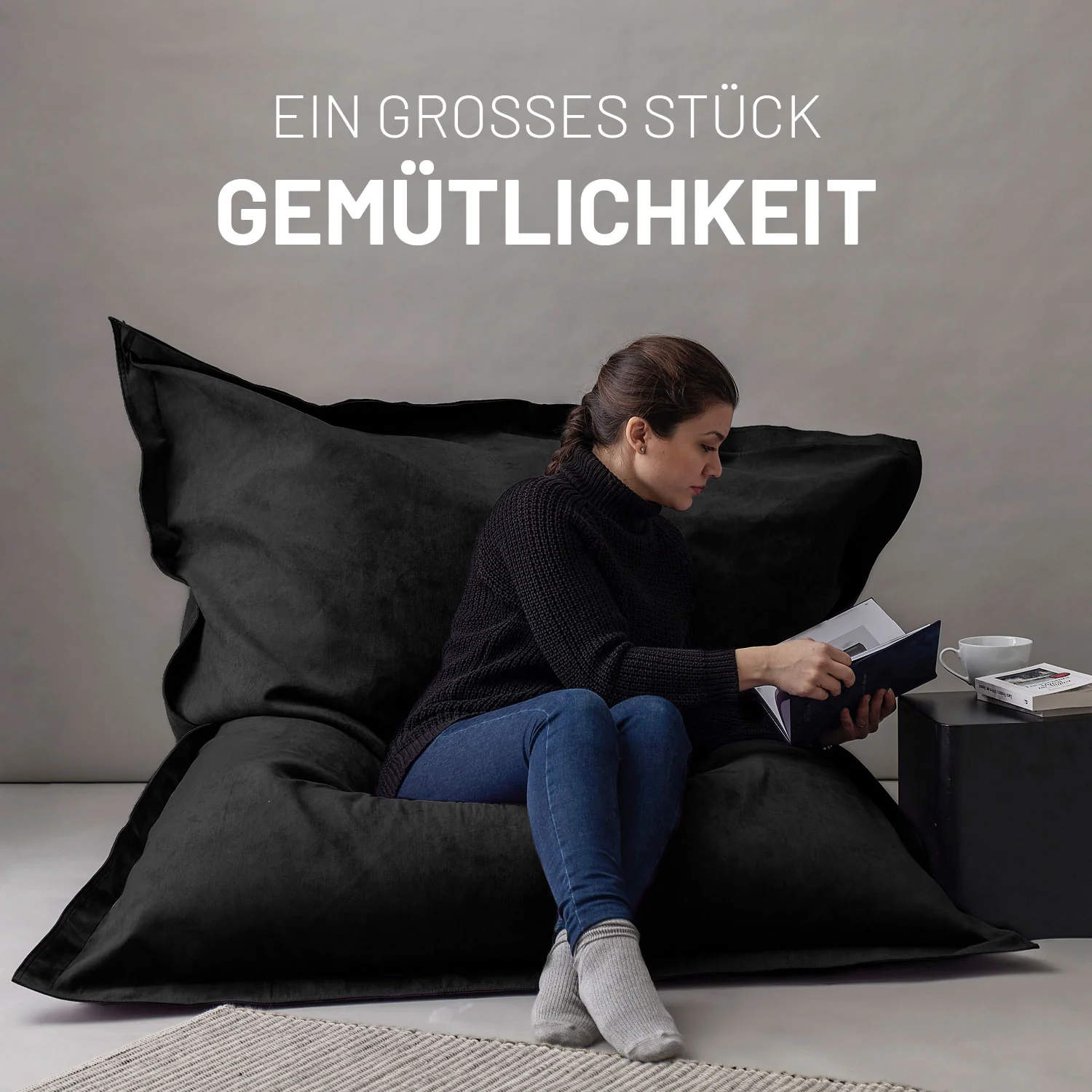 XXL Microvelours Sitzsack (380 L) - indoor - Schwarz - Image 5