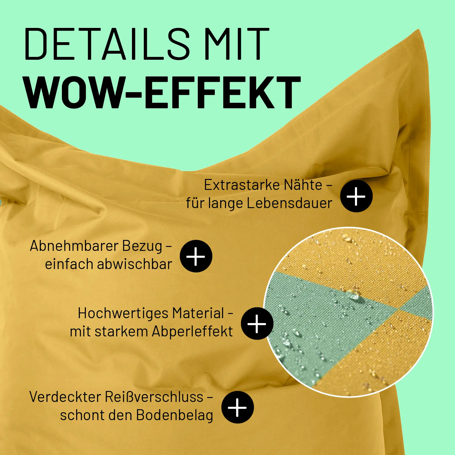 XXL-Sitzsack Karo - Pastellgrün/Senfgelb - Image 8