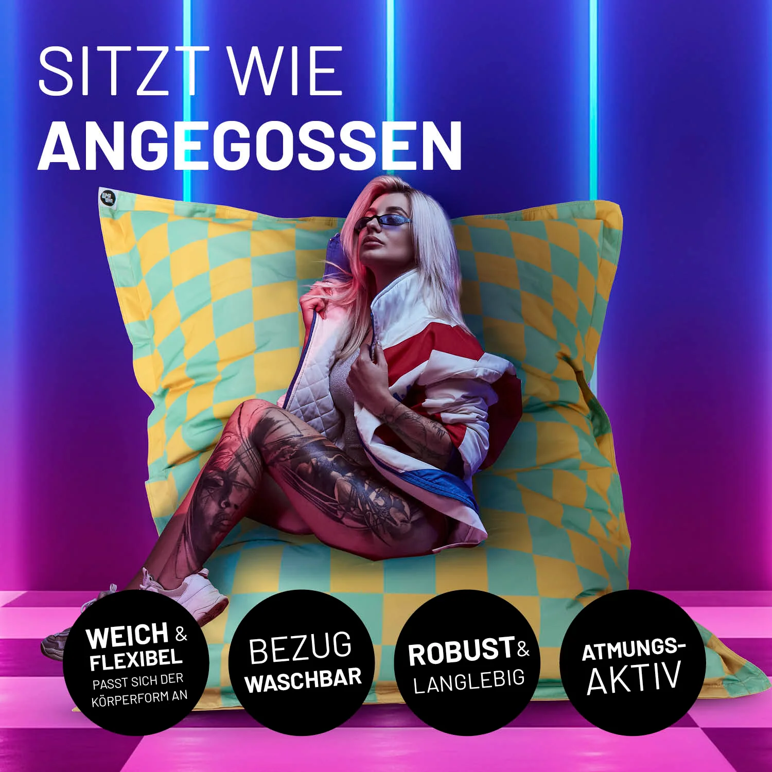 XXL-Sitzsack Karo - Pastellgrün/Senfgelb - Image 9