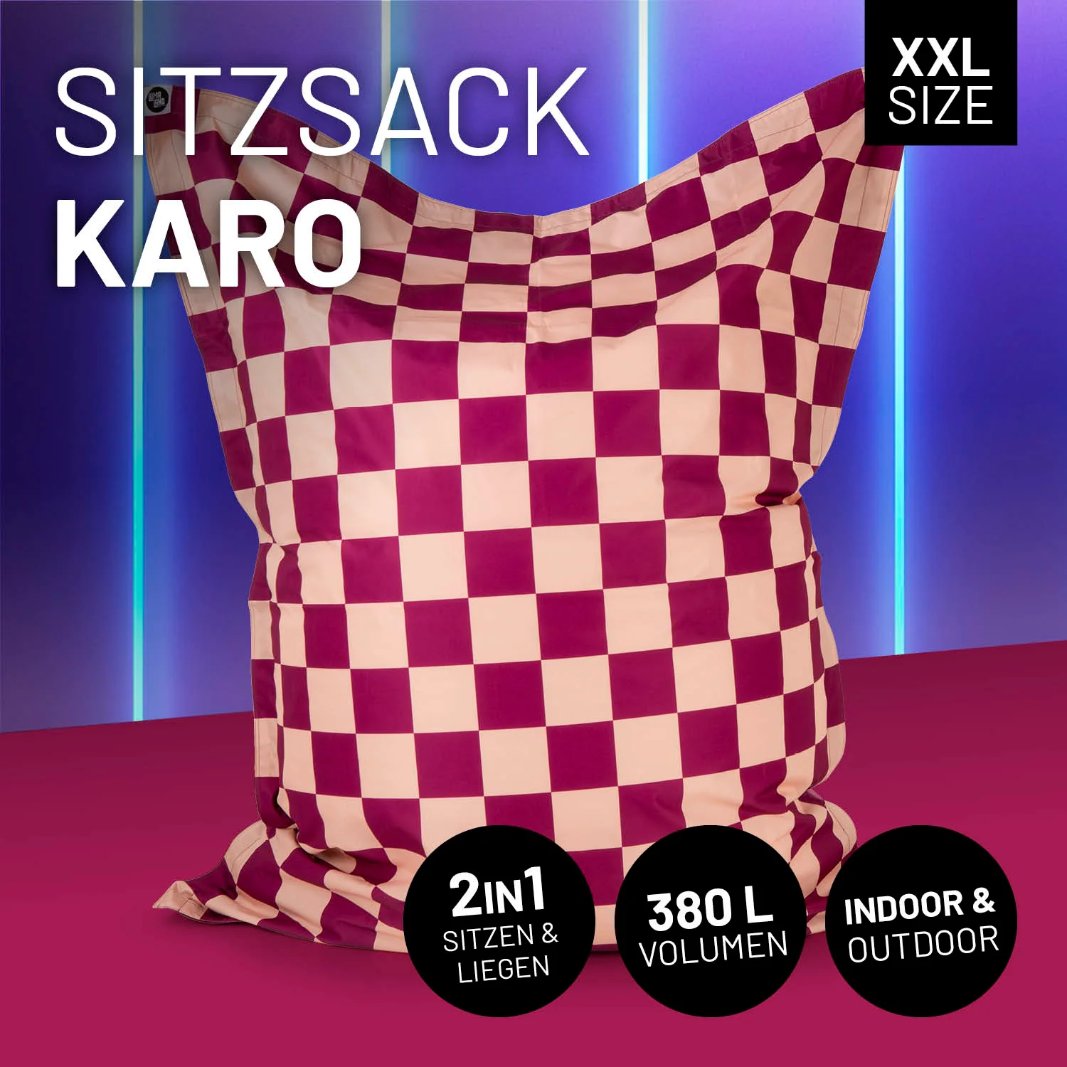 XXL-Sitzsack Karo - Weinrot/Pfirsich - Image 2