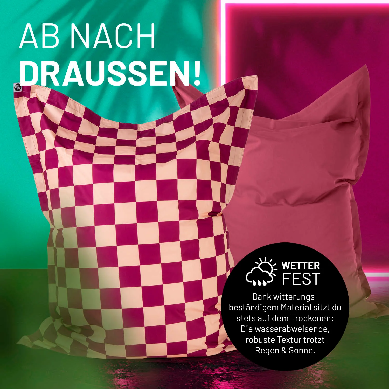 XXL-Sitzsack Karo - Weinrot/Pfirsich - Image 5