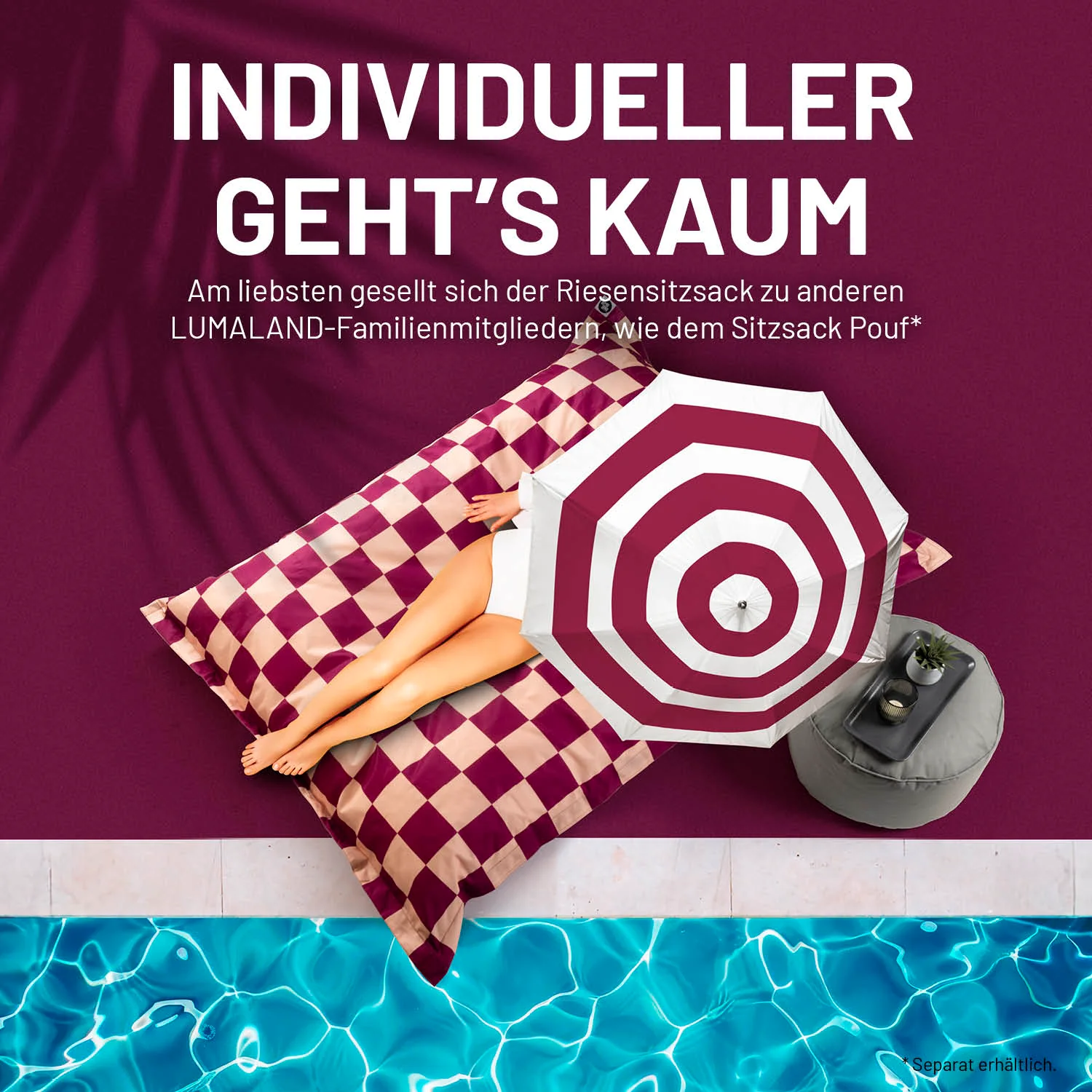 XXL-Sitzsack Karo - Weinrot/Pfirsich - Image 6