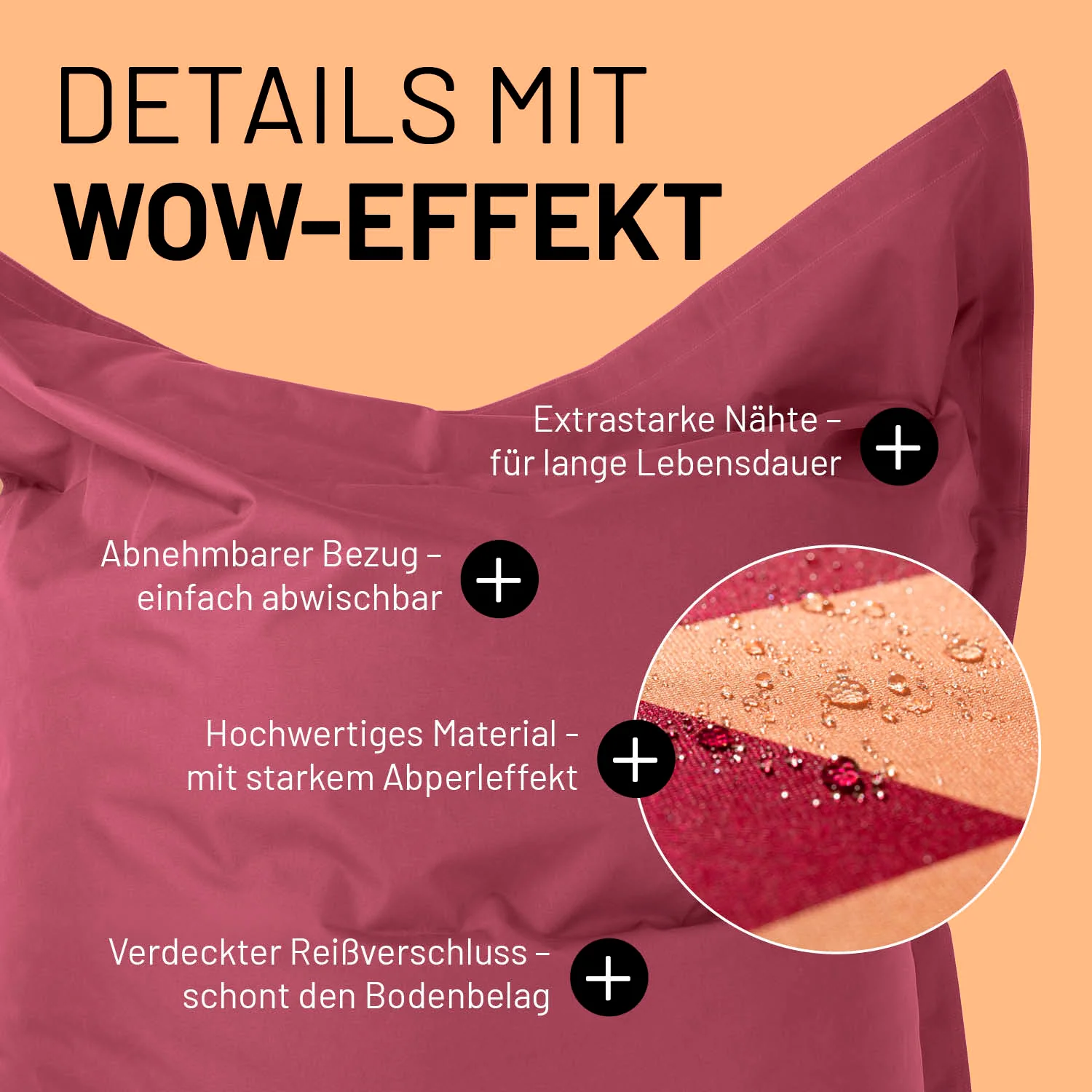 XXL-Sitzsack Karo - Weinrot/Pfirsich - Image 8