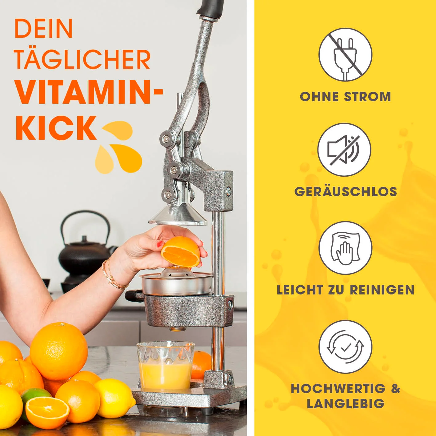 Manuelle Saftpresse + Orangenständer - Silber - Image 3