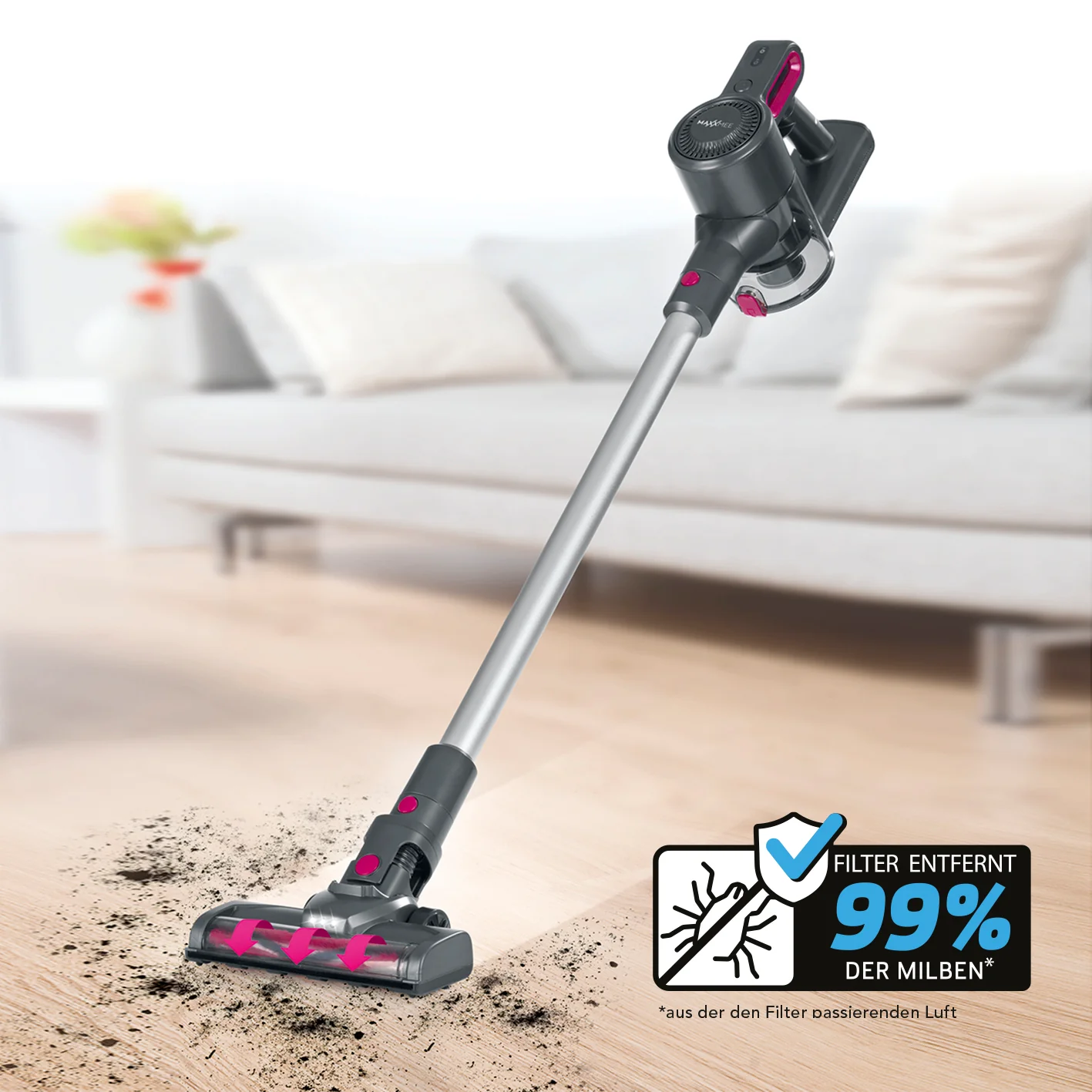 Akku-Zyklon-Staubsauger - Verlängerungsrohr auf bis ca. 80 cm - anthrazit/pink - Image 12