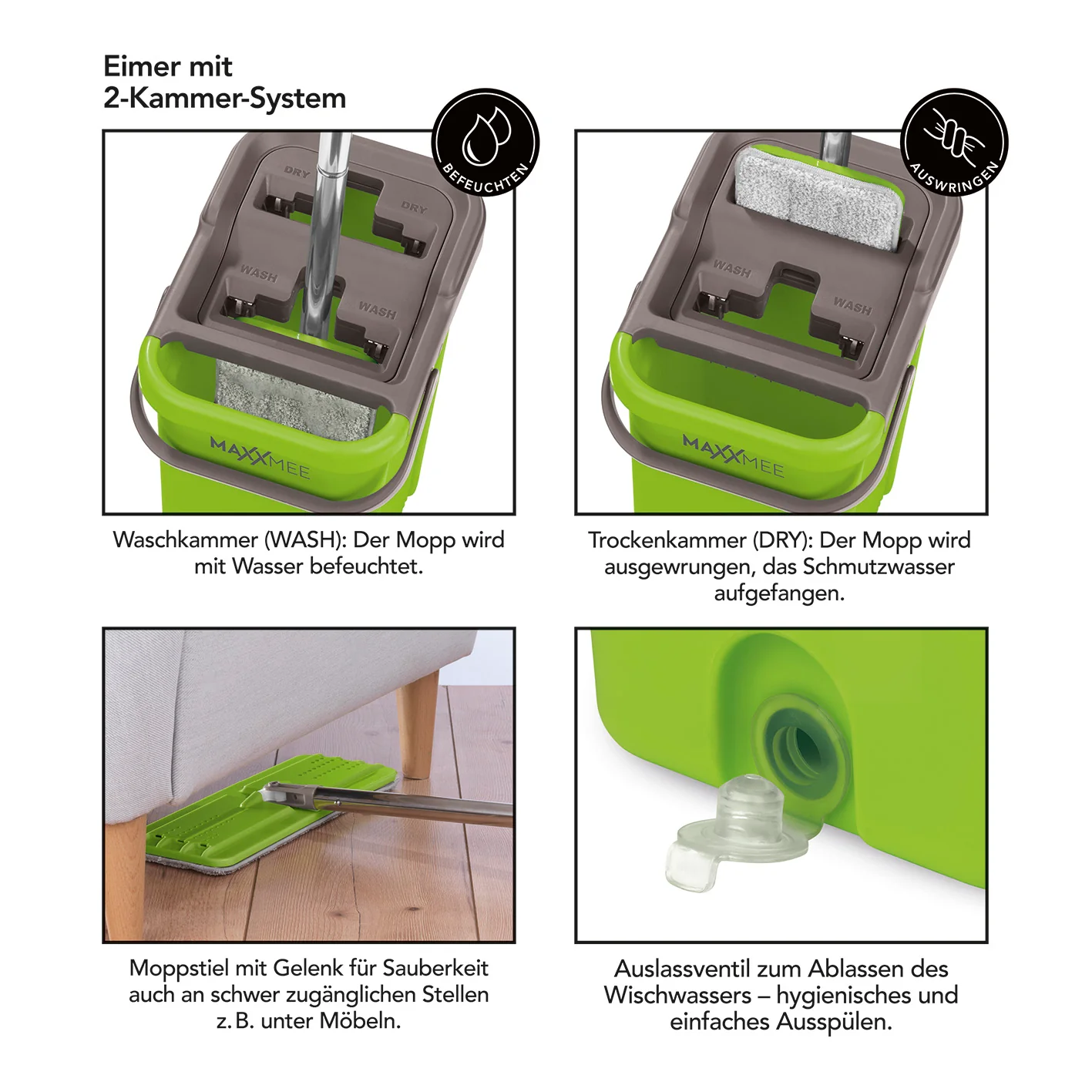 Komfort-Mopp Smart 7,5 l - Eimer mit 2-Kammer-System - limegreen - Image 14