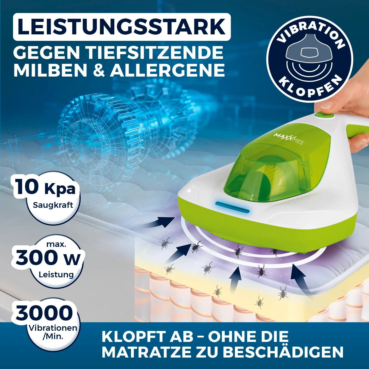 Milbensauger Vibration - EPA-11-Filter - weiß/limegreen - Image 3