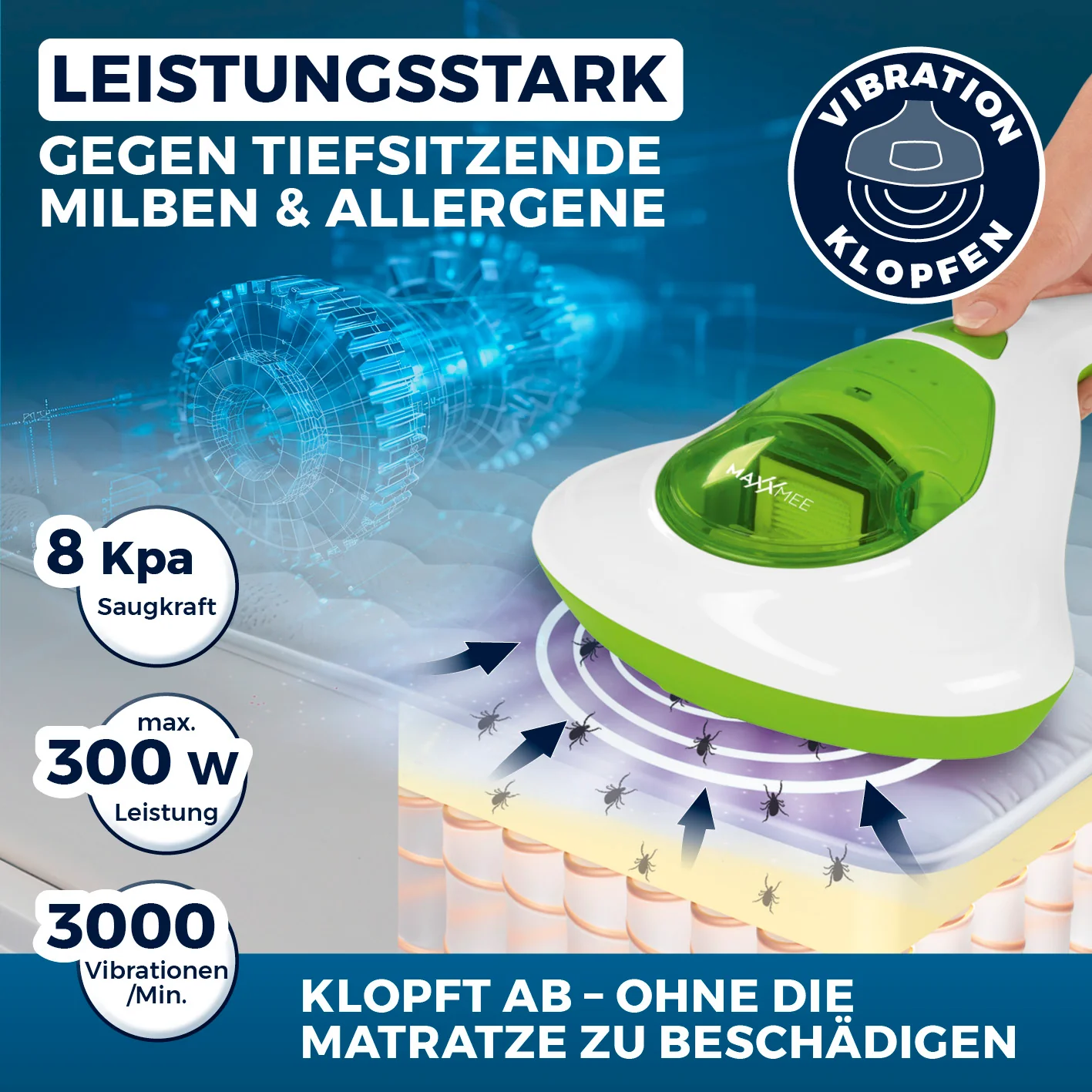 Milbensauger Vibration - HEPA-13-Filter - weiß/limegreen - Image 3