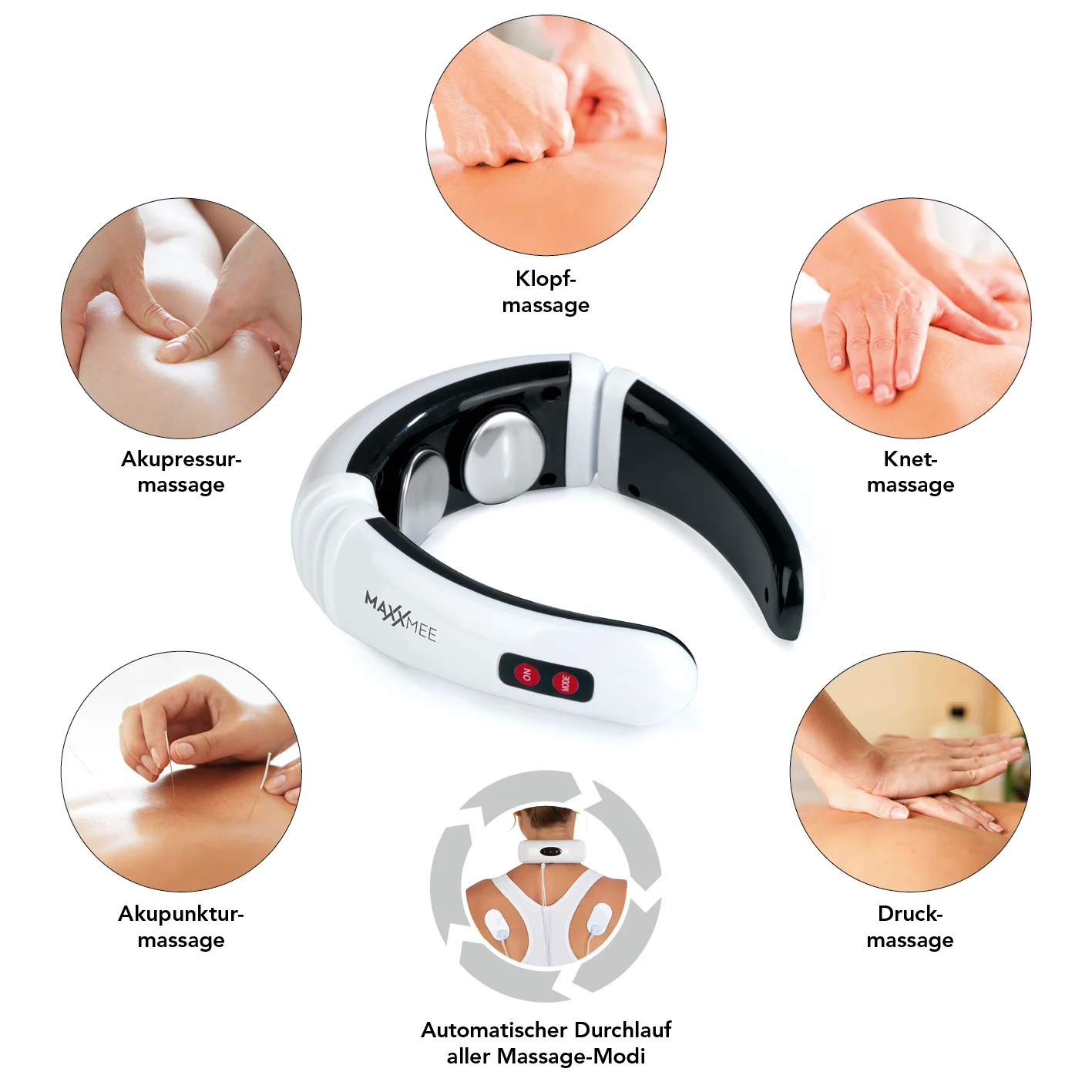 Nacken-Massagegerät EMS - 16 Intensitätsstufen - weiß/schwarz - Image 11