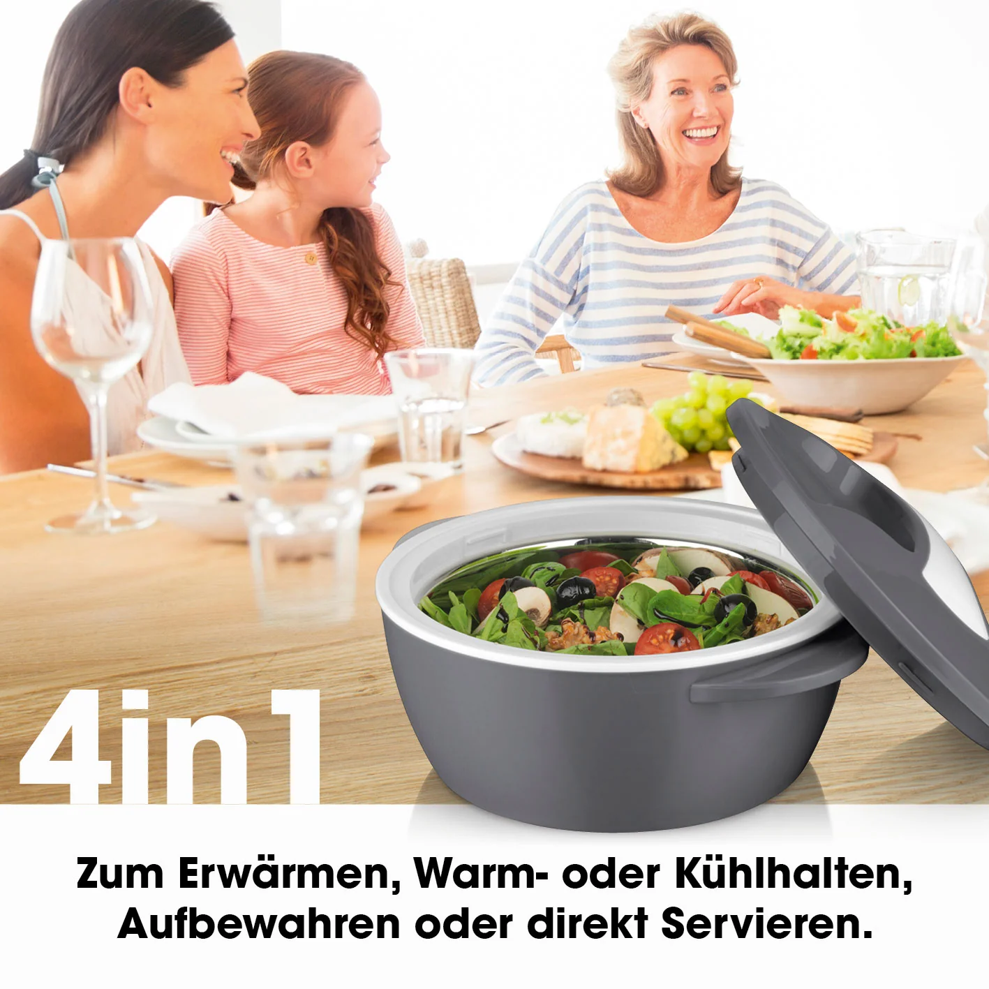 Thermo-Schüssel Mikrowelle - 3er-Set (450 ml + 850 ml + 1400 ml) - grau/weiß - Image 4
