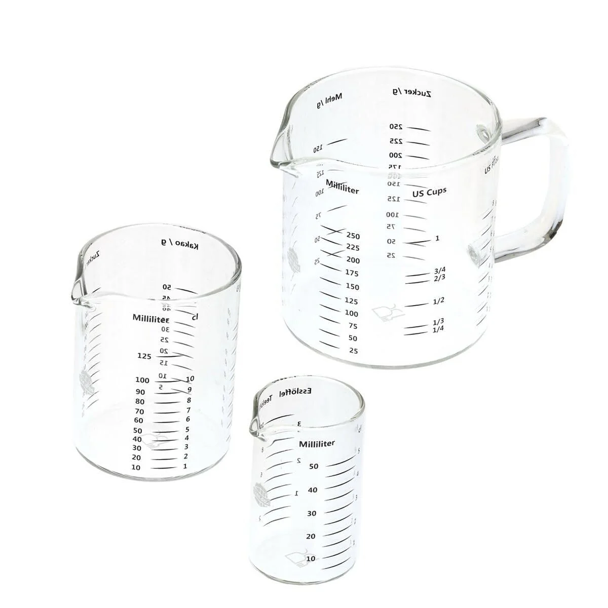 Messbecher - Glas - 3er Set - 50 ml, 125 ml & 250 ml