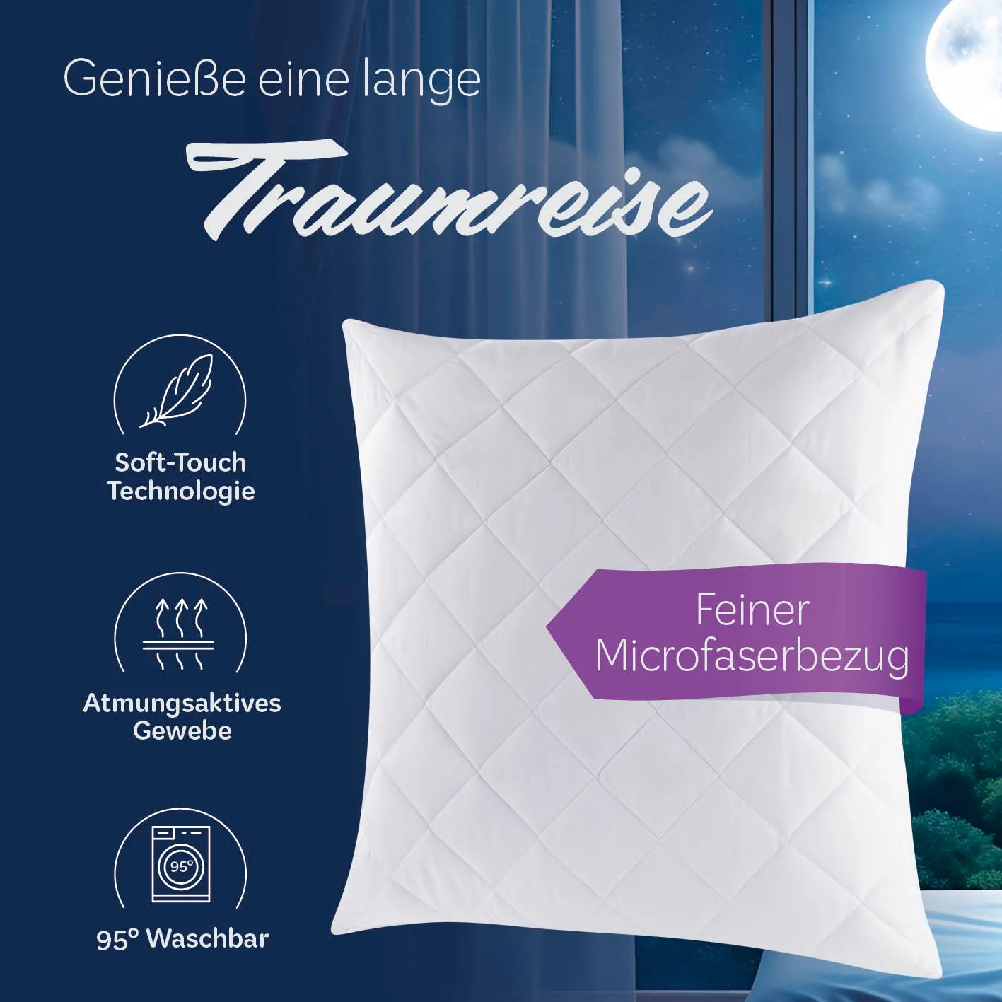 Microfaser Kopfkissen gesteppt - 80 x 80 cm - Image 2