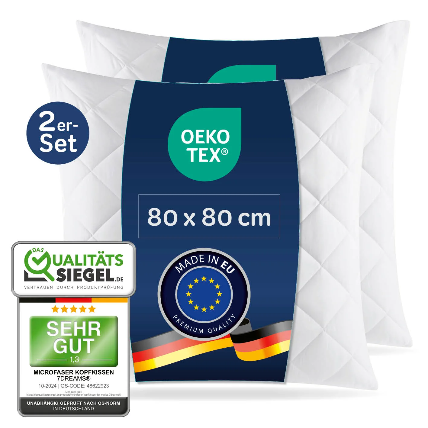 Microfaser Kopfkissen gesteppt - 80 x 80 cm - 2er-Set - Image 2