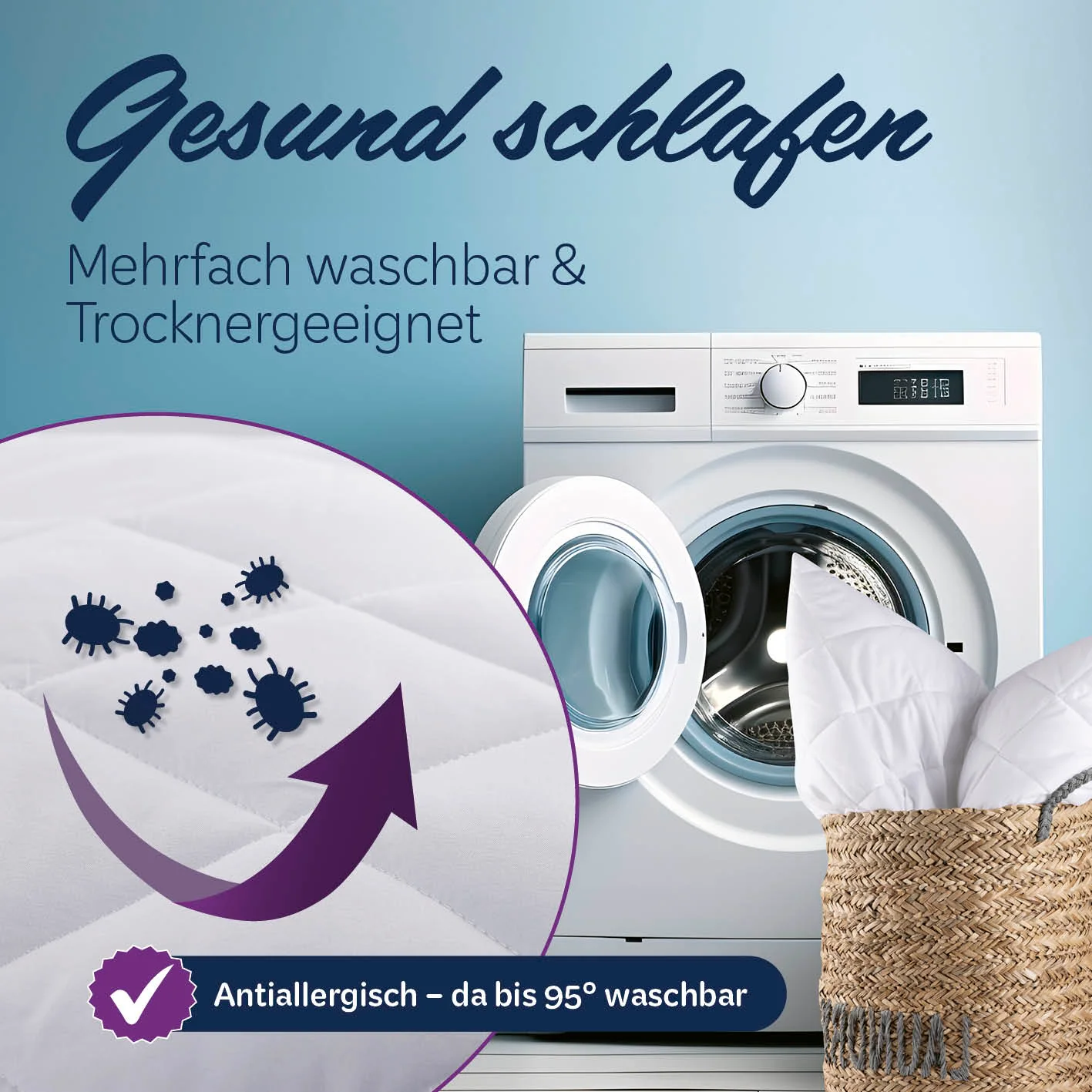 Microfaser Kopfkissen gesteppt - 80 x 80 cm - 2er-Set - Image 6