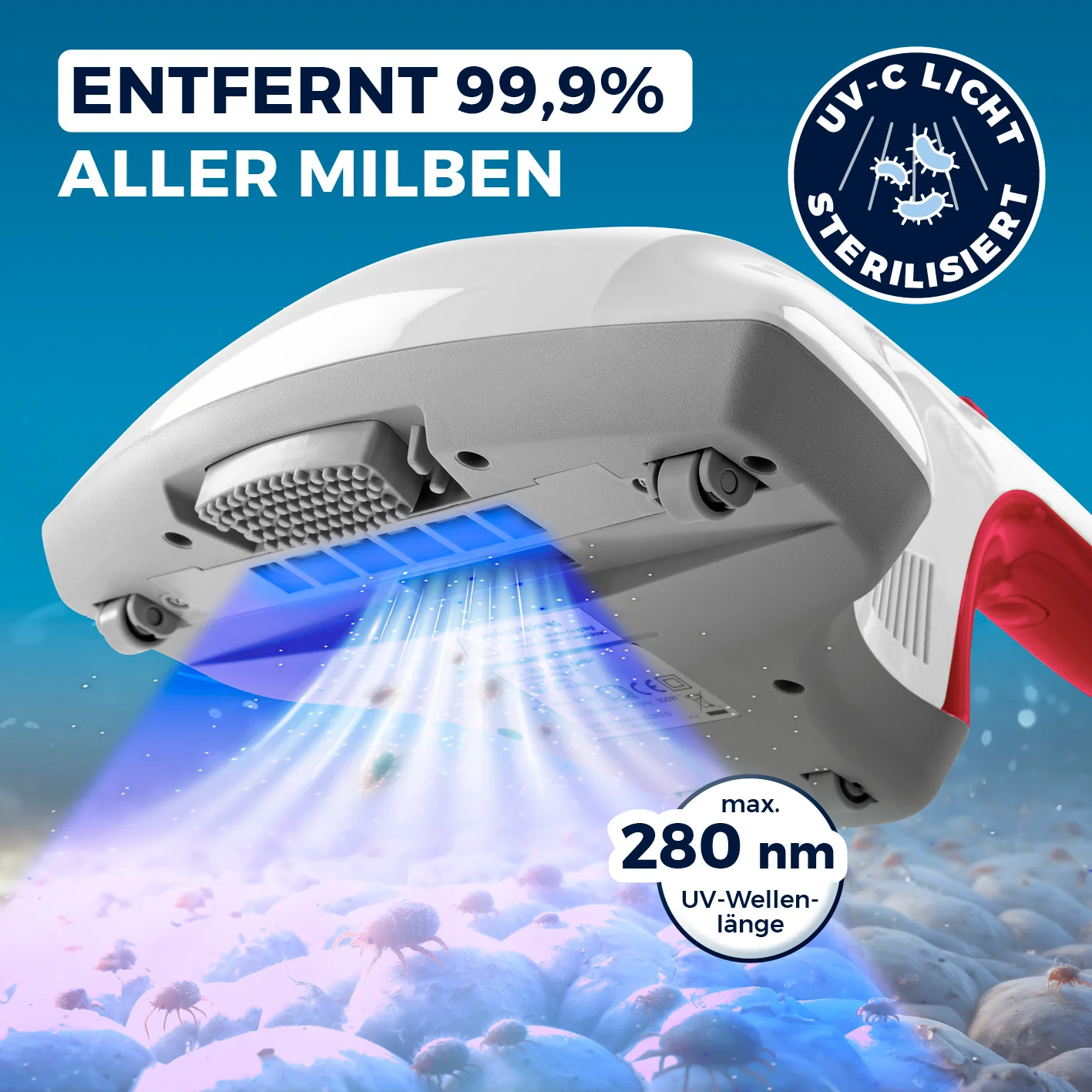 Milbensauger Vibration + 2 EPA-Filter - Weiß/Rot - Image 2