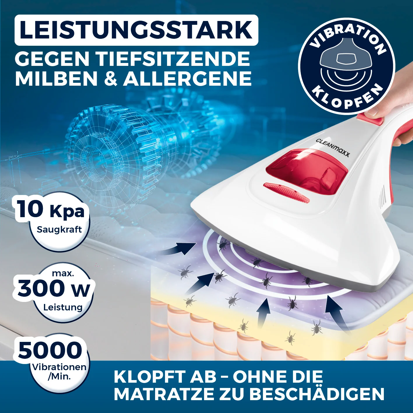 Milbensauger Vibration + 2 EPA-Filter - Weiß/Rot - Image 3