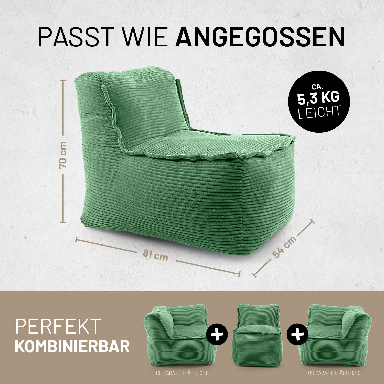 Modulare Mitte aus der LUMALAND Cord-Reihe - 200 L - 81 x 54 x 70 cm - Dunkelgrün - Image 2