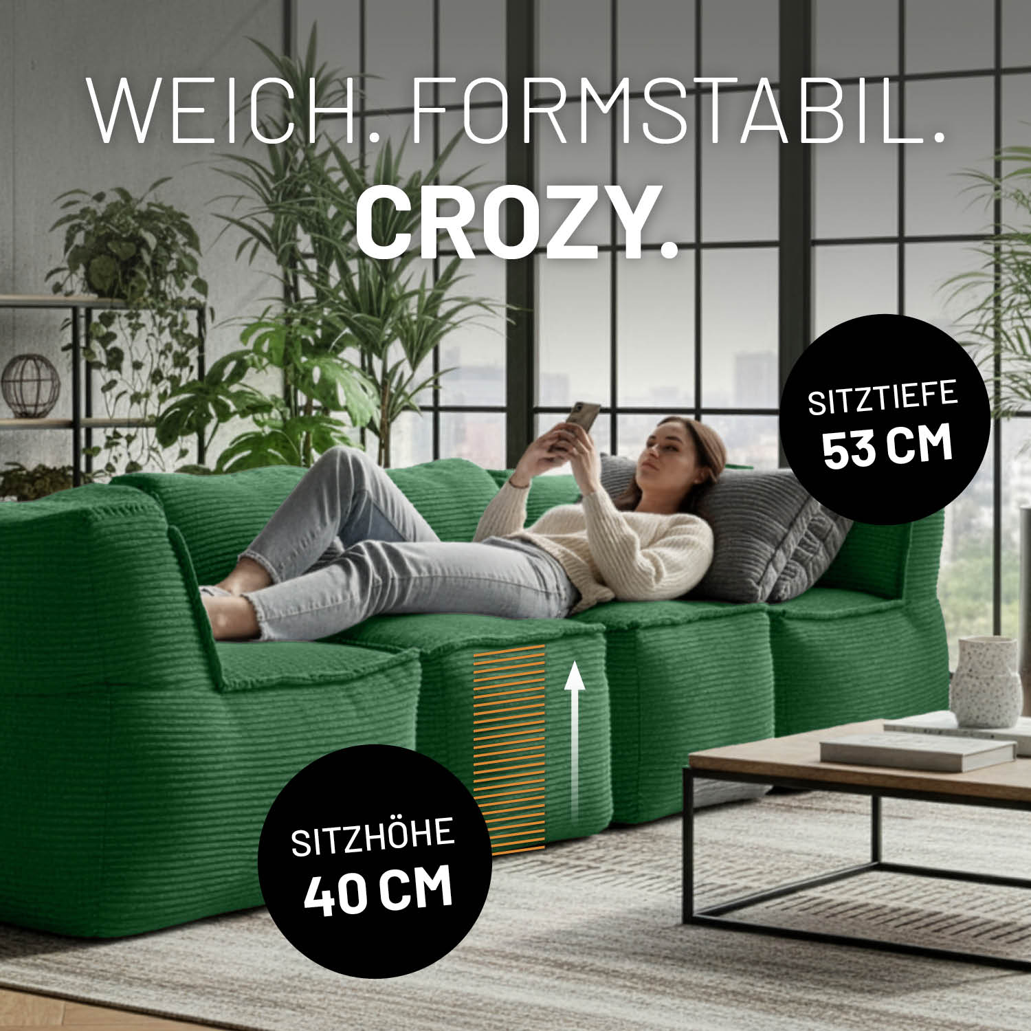 Modulare Mitte aus der LUMALAND Cord-Reihe - 200 L - 81 x 54 x 70 cm - Dunkelgrün - Image 5