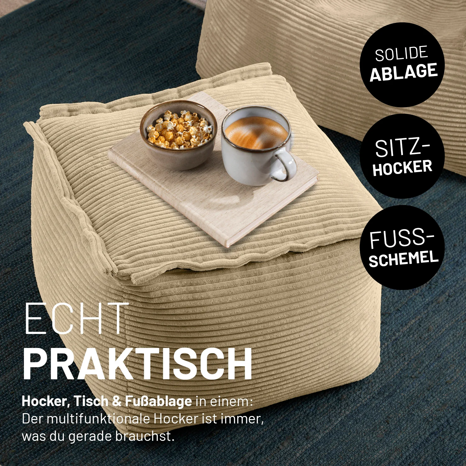 Modularer Hocker aus der LUMALAND Cord-Reihe - 140 L - 54 x 54 x 40 cm - Beige - Image 7