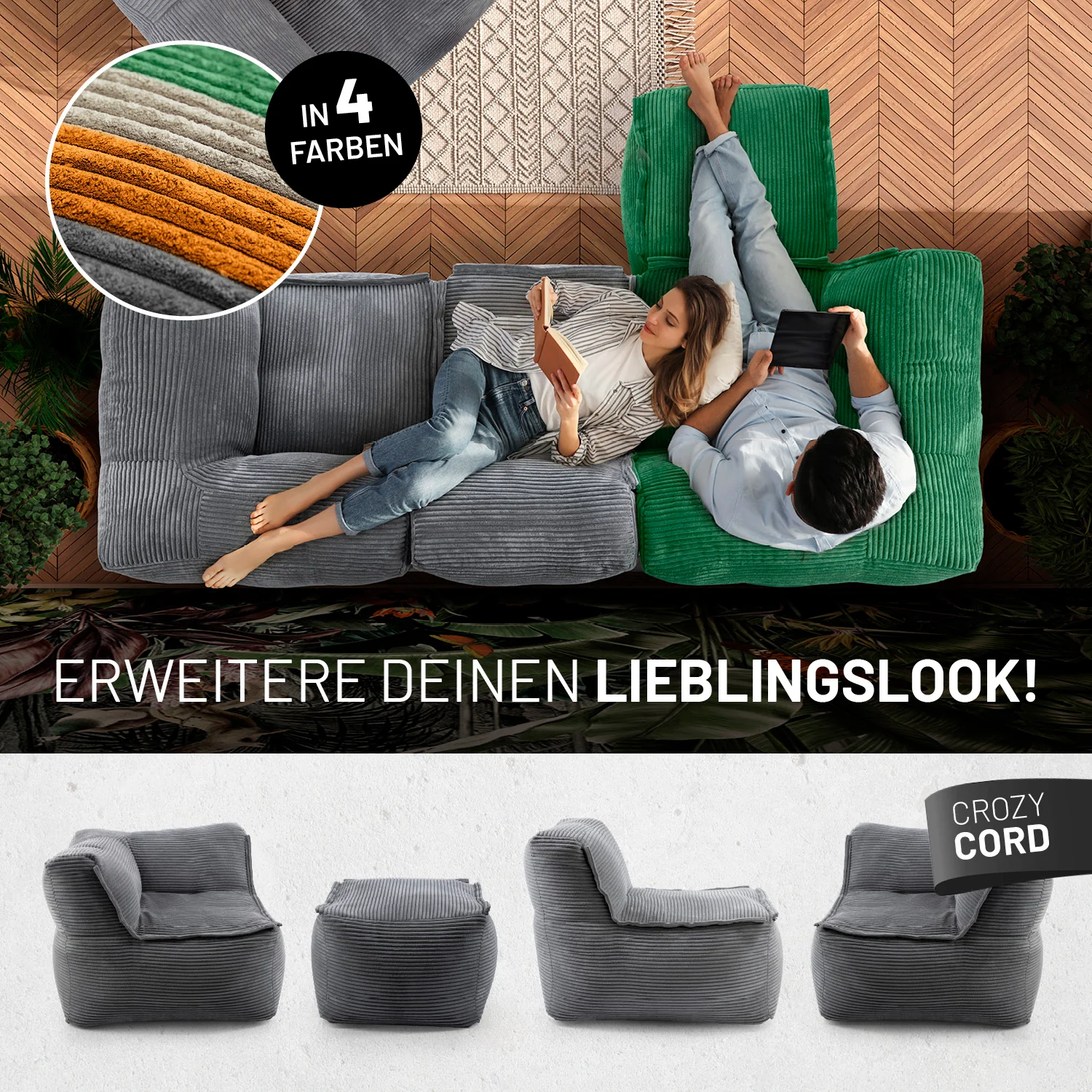 Modularer Sessel aus der LUMALAND Cord-Reihe - 400 L - 96 x 72 x 70 cm - Grau - Image 8