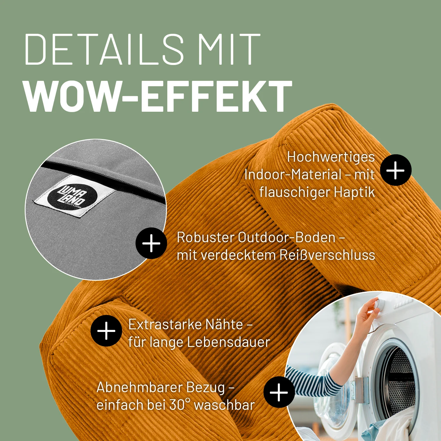 Modularer Sessel aus der LUMALAND Cord-Reihe - 400 L - 96 x 72 x 70 cm - Senfgelb - Image 6