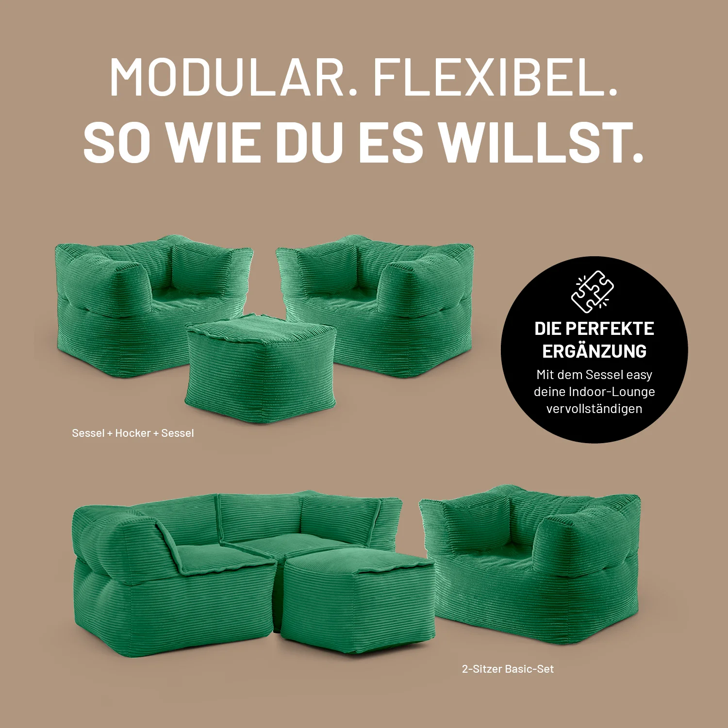 Modularer Sessel aus der LUMALAND Cord-Reihe - 400 L - 96 x 72 x 70 cm - Dunkelgrün - Image 4