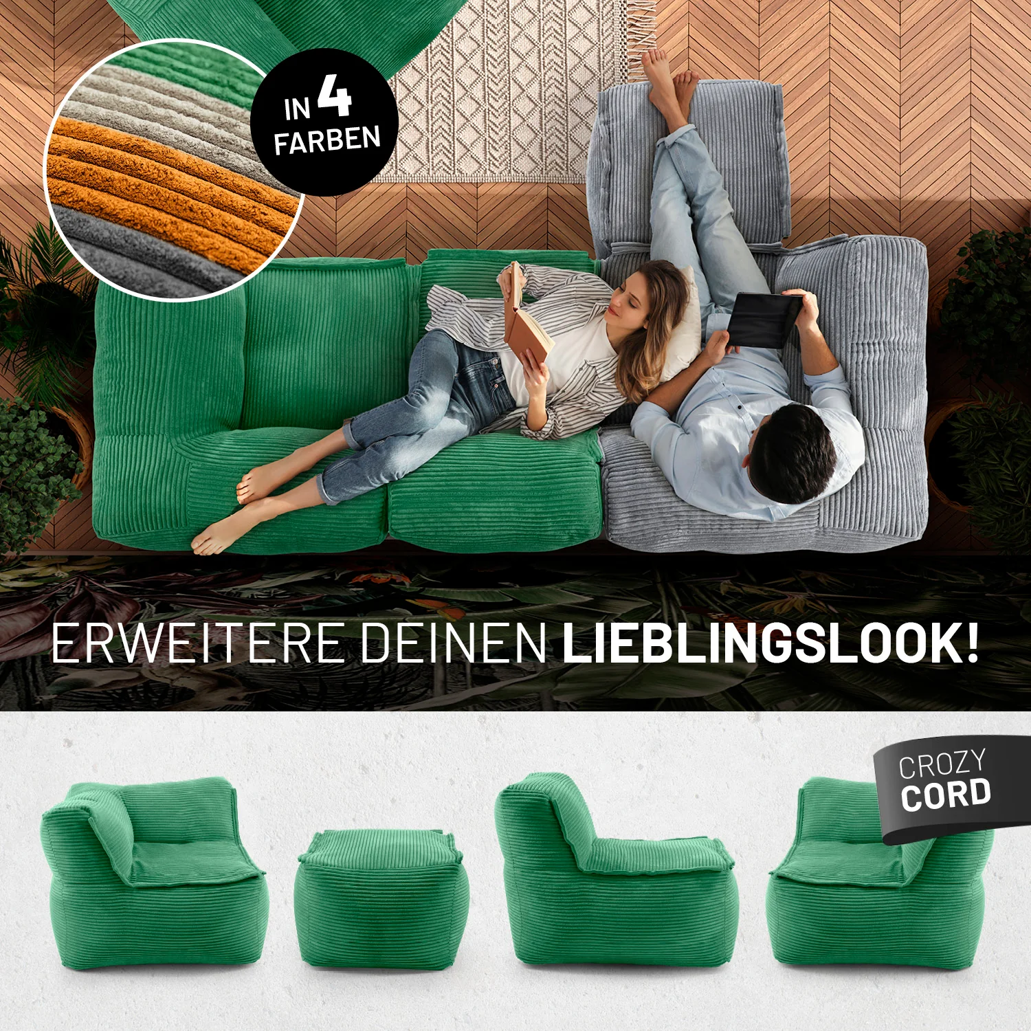 Modularer Sessel aus der LUMALAND Cord-Reihe - 400 L - 96 x 72 x 70 cm - Dunkelgrün - Image 8
