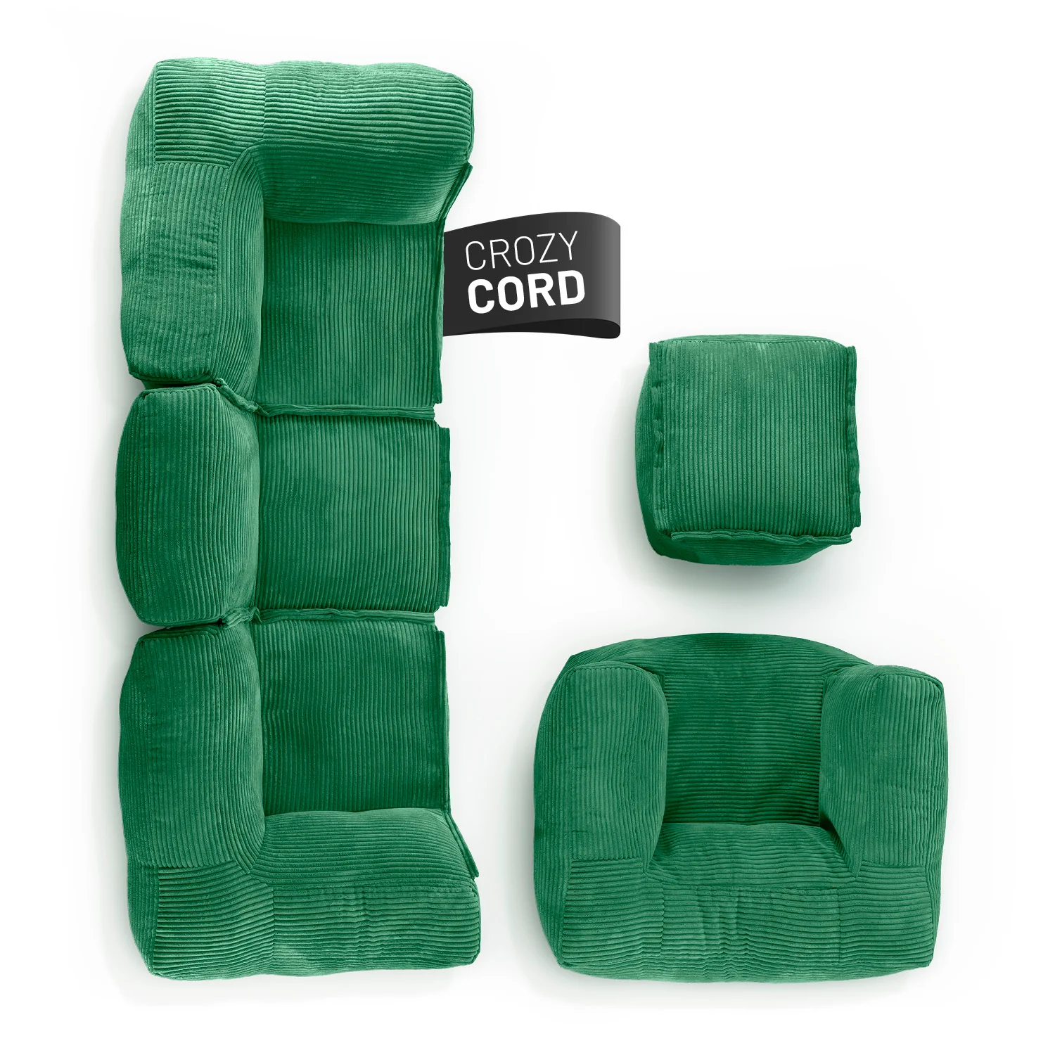 Modulares Basic-Set aus der LUMALAND Cord-Reihe - 5-tlg. - Dunkelgrün