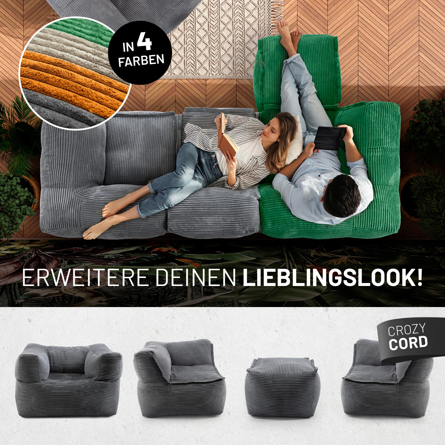 Modulare Mitte aus der LUMALAND Cord-Reihe - 200 L - 81 x 54 x 70 cm - Grau - Image 8