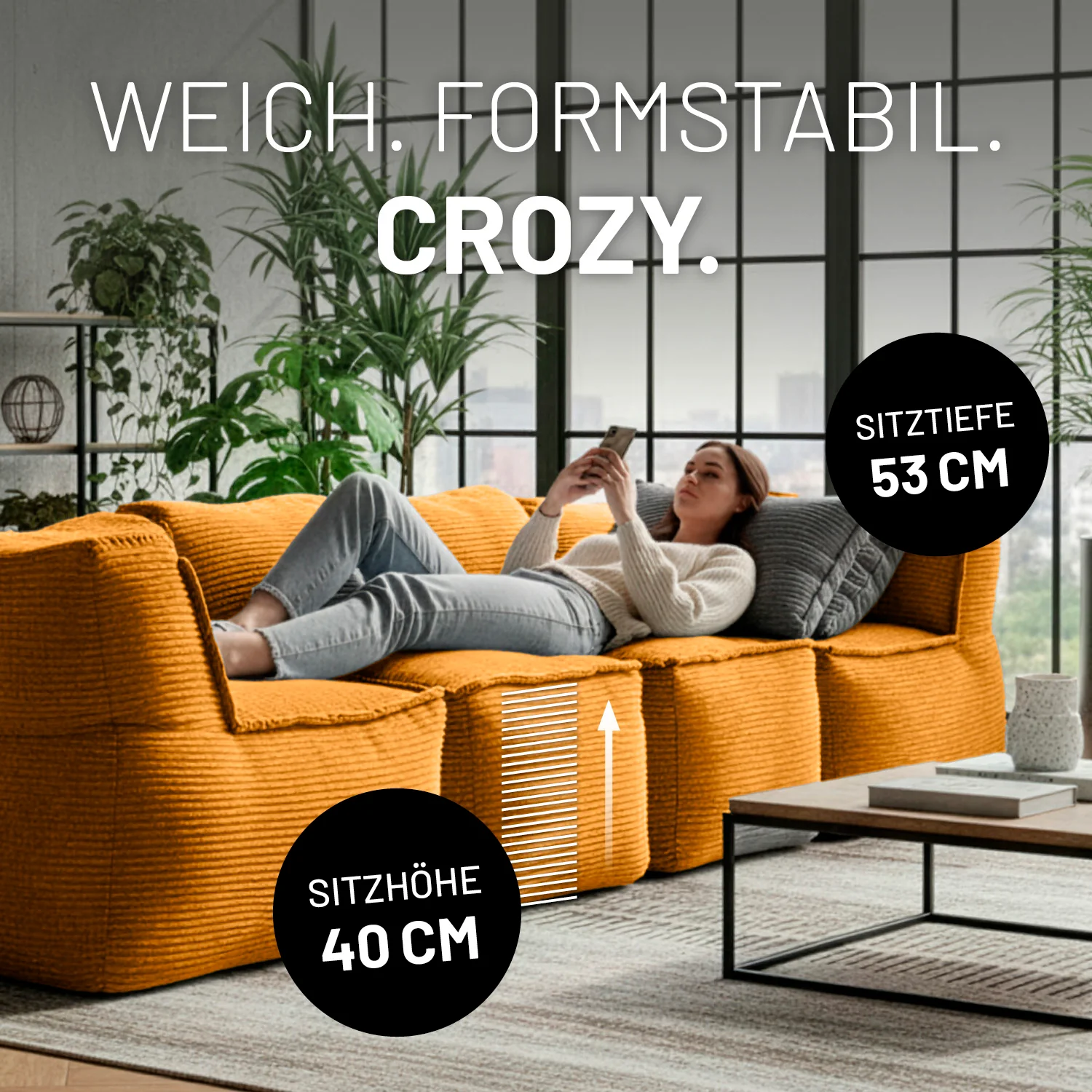 Modulare Mitte aus der LUMALAND Cord-Reihe - 200 L - 81 x 54 x 70 cm - Senfgelb - Image 5