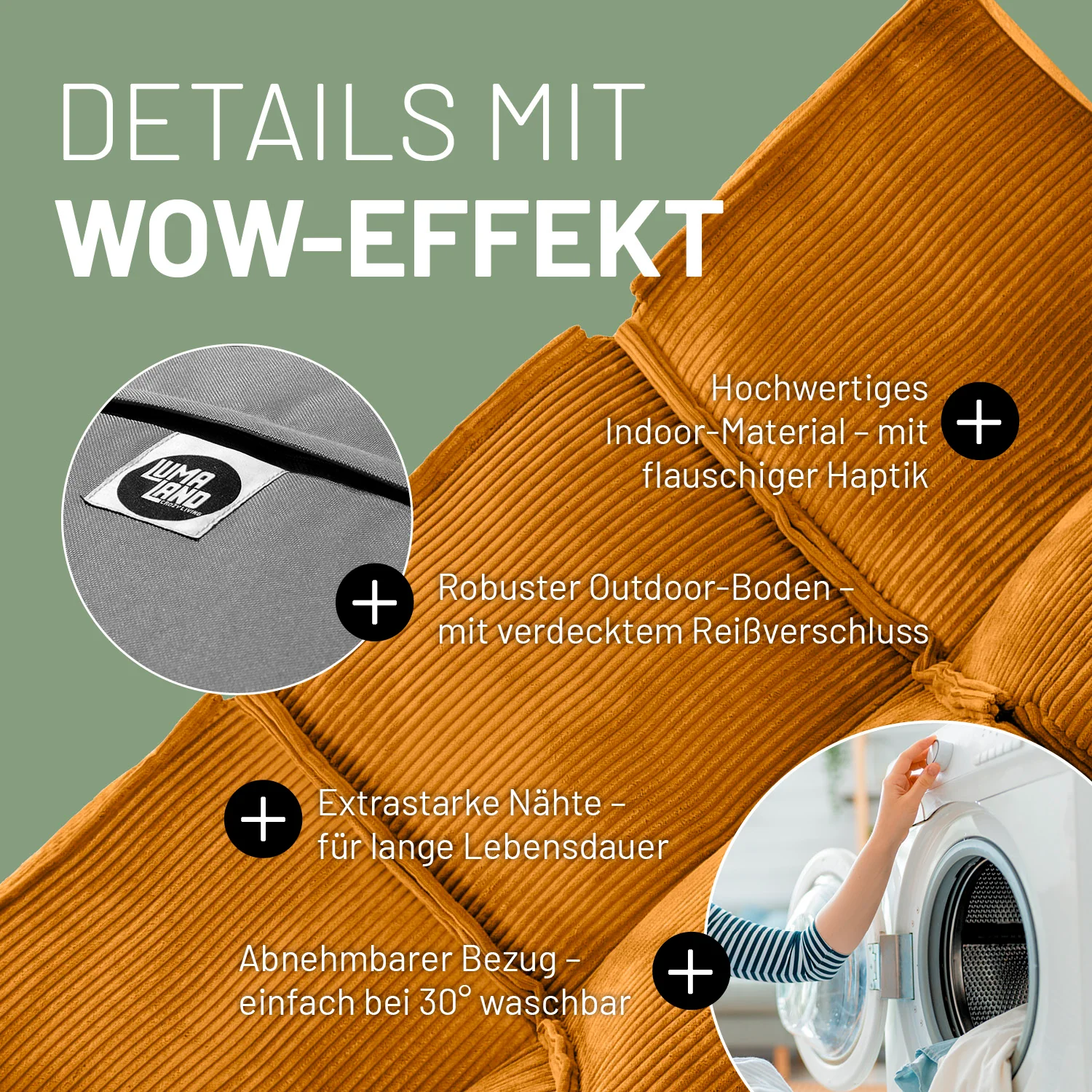 Modulare Mitte aus der LUMALAND Cord-Reihe - 200 L - 81 x 54 x 70 cm - Senfgelb - Image 6