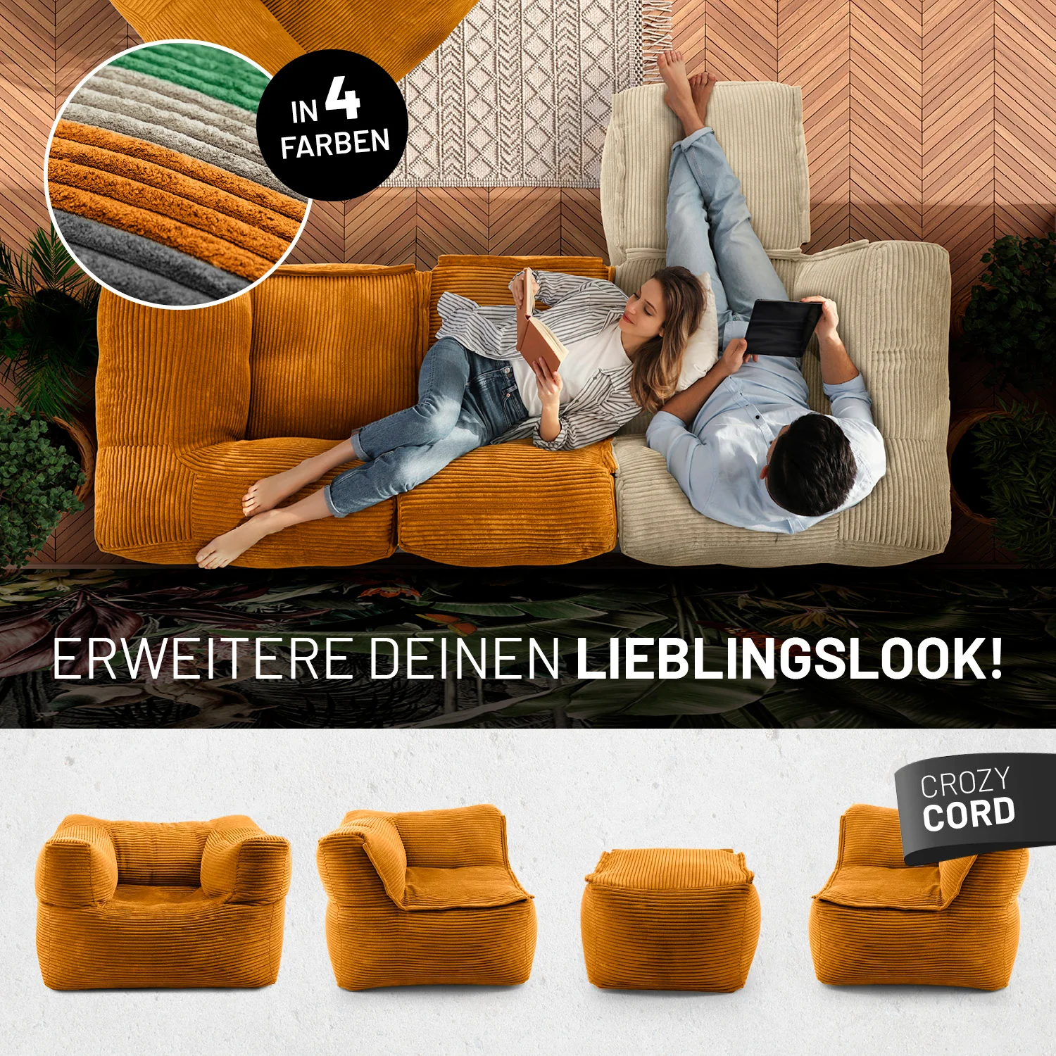 Modulare Mitte aus der LUMALAND Cord-Reihe - 200 L - 81 x 54 x 70 cm - Senfgelb - Image 8