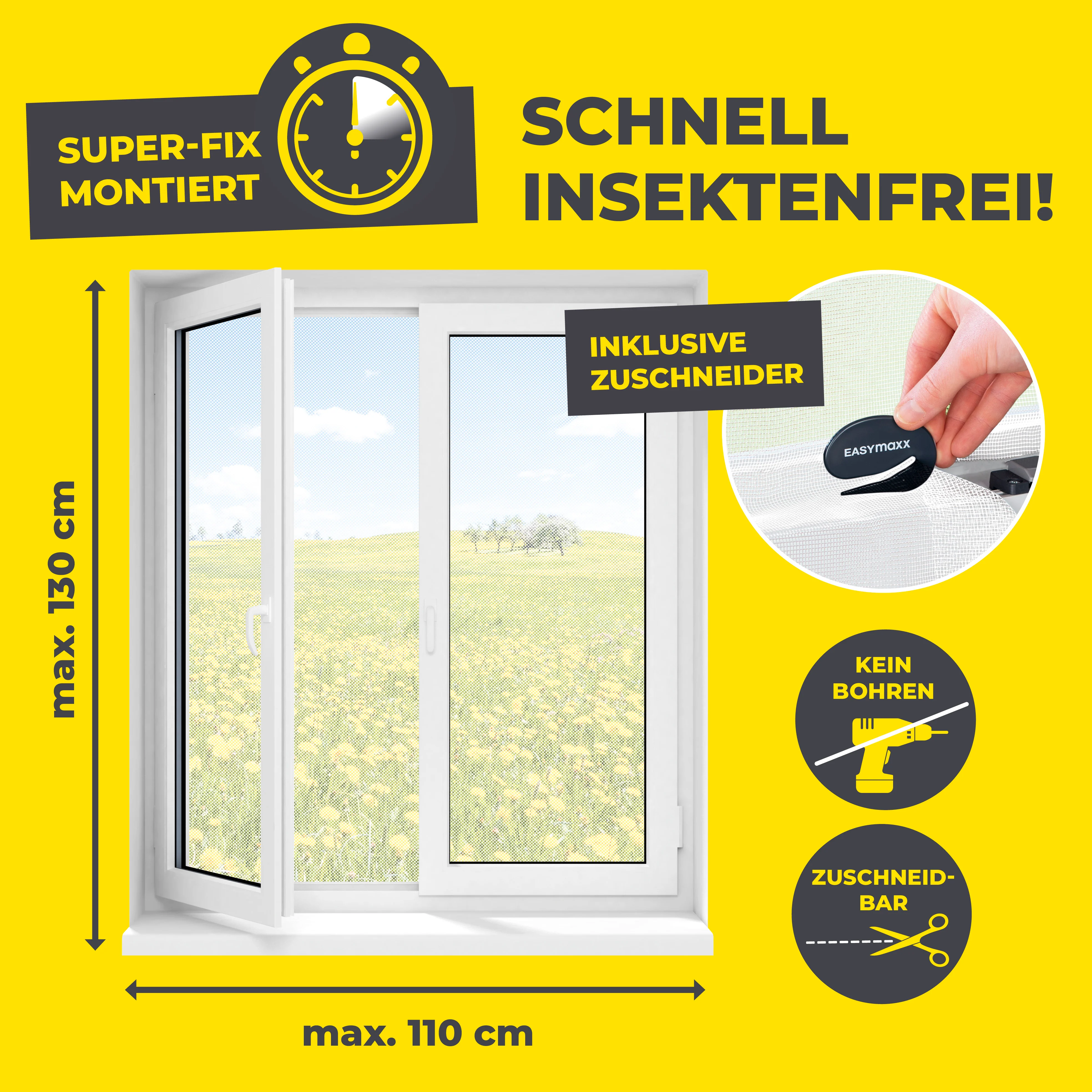 Moskitonetz für Fenster mit selbstklebendem Klettband - 110 x 130 cm - Weiß - Image 4
