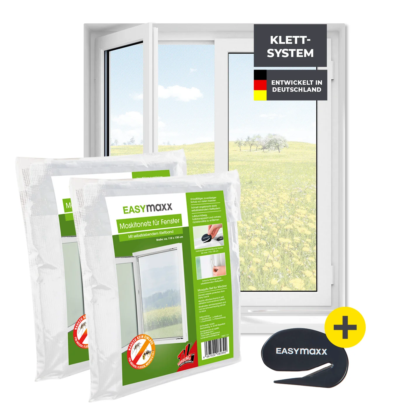 Moskitonetz für Fenster mit selbstklebendem Klettband - 2er-Set - 110 x 130 cm - Weiß