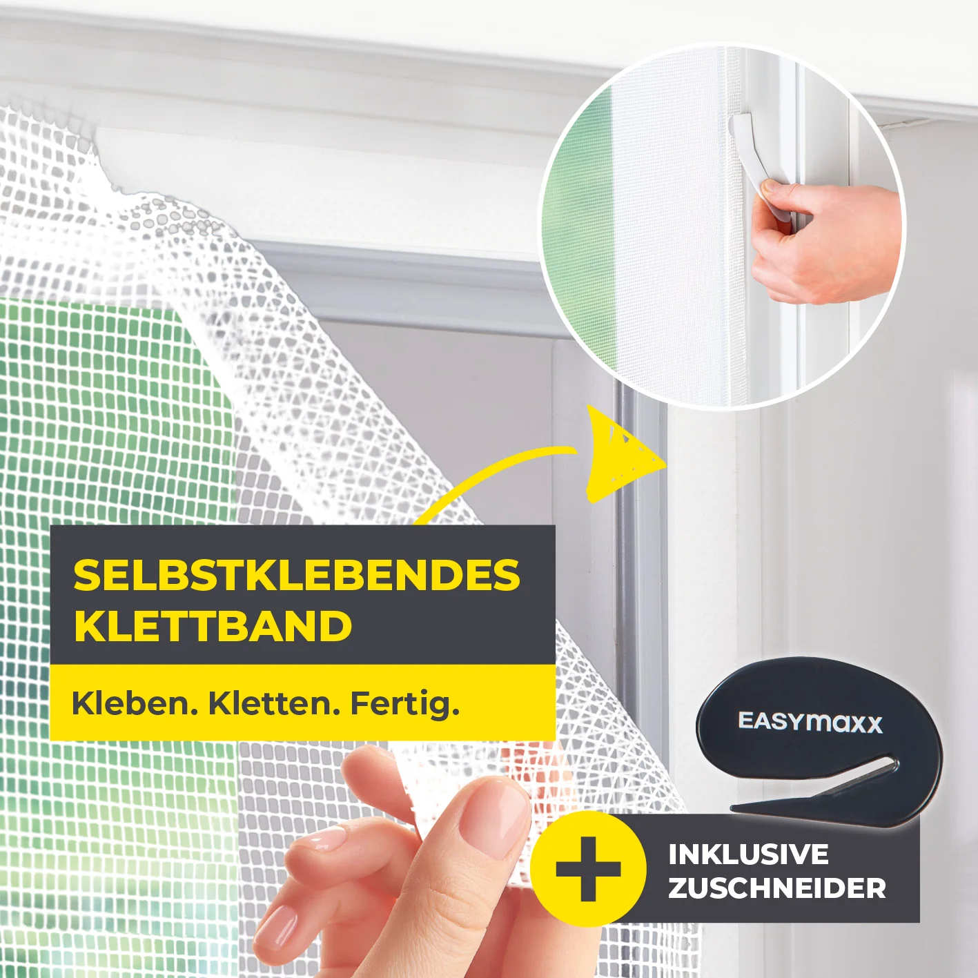 Moskitonetz für Fenster mit selbstklebendem Klettband - 4er-Set - 130 x 150 cm - Weiß - Image 2