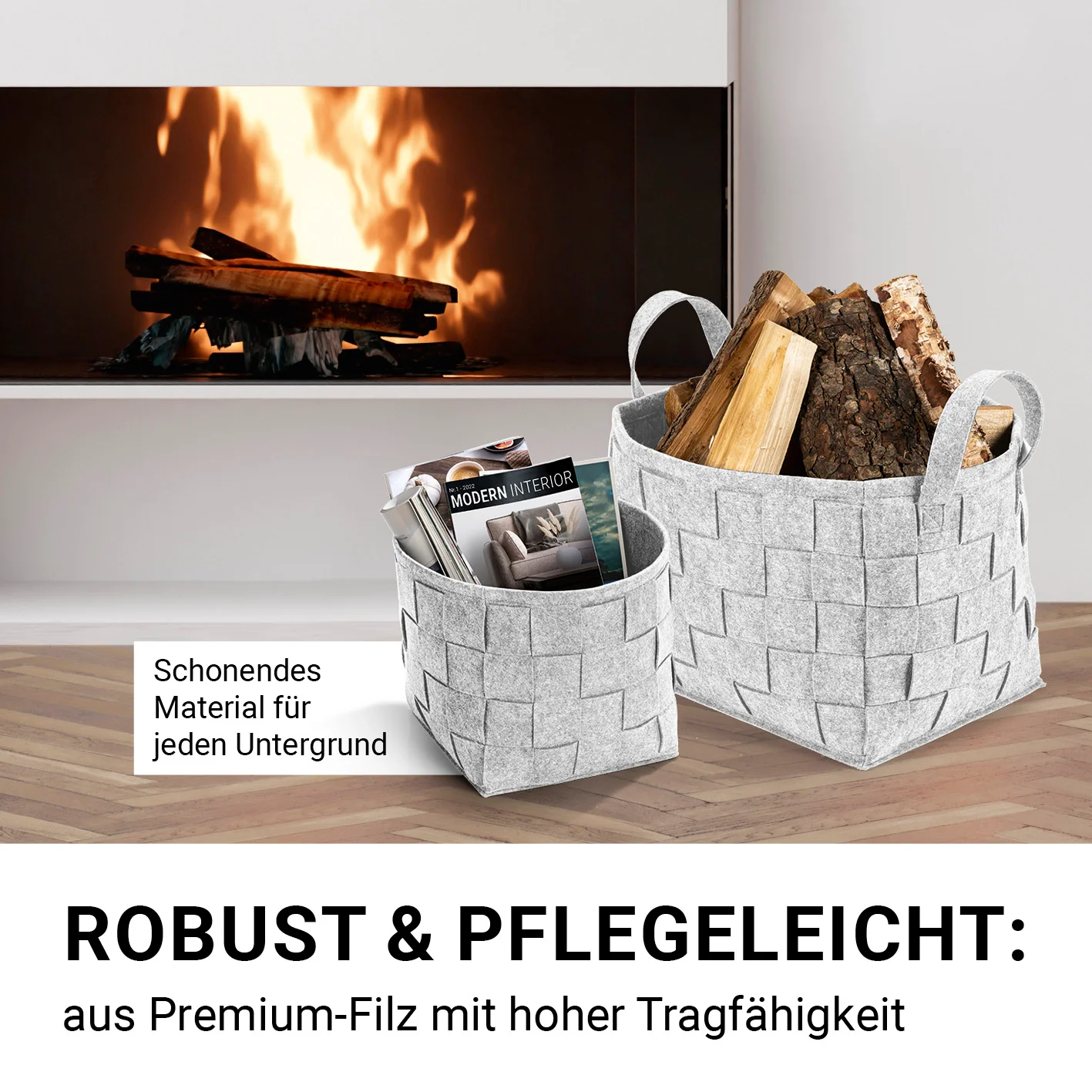 Filz-Aufbewahrungskorb M - 32 x 32 x 32 cm - Hellgrau - Image 3