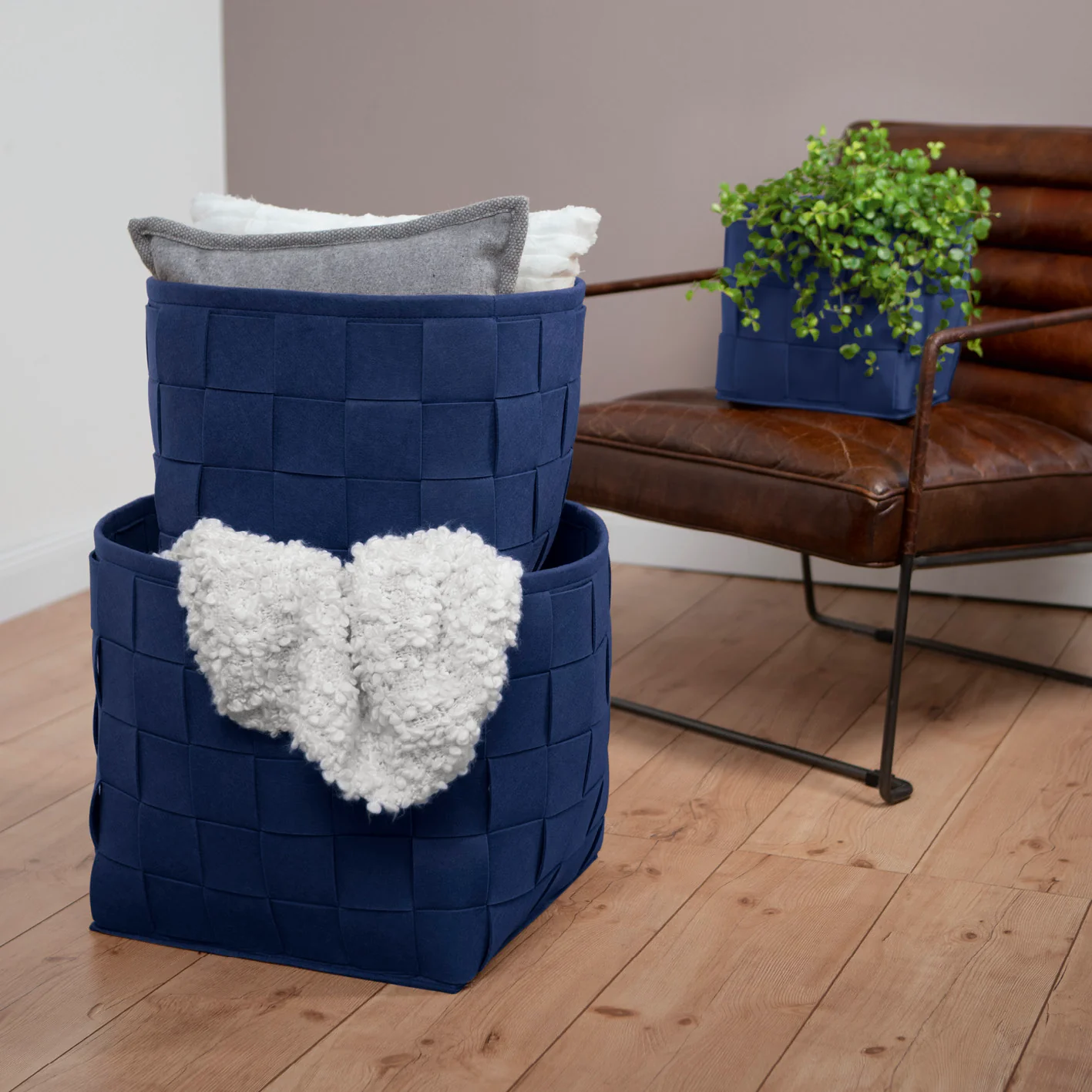 Filz-Aufbewahrungskorb S - 24 x 24 x 24 cm - Dunkelblau - Image 4