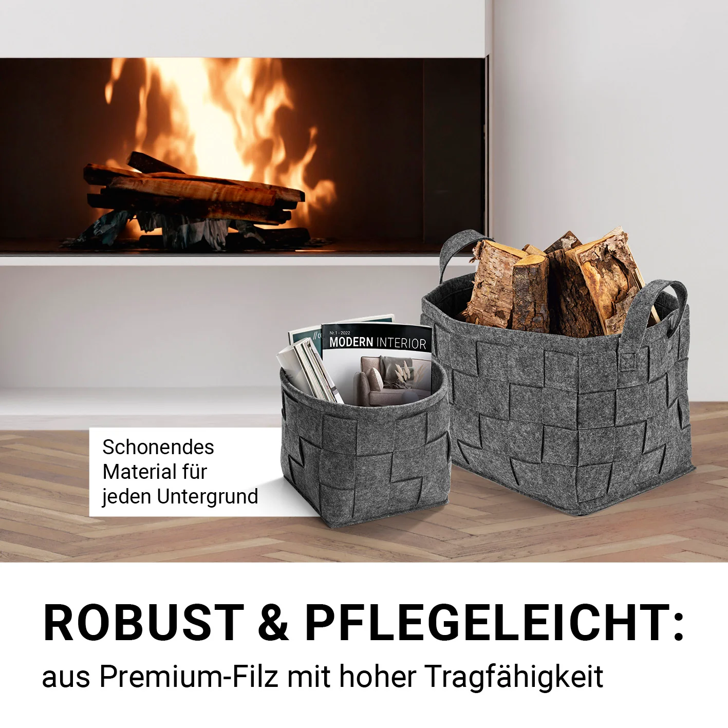 Filz-Aufbewahrungskorb S - 24 x 24 x 24 cm - Dunkelgrau - Image 3