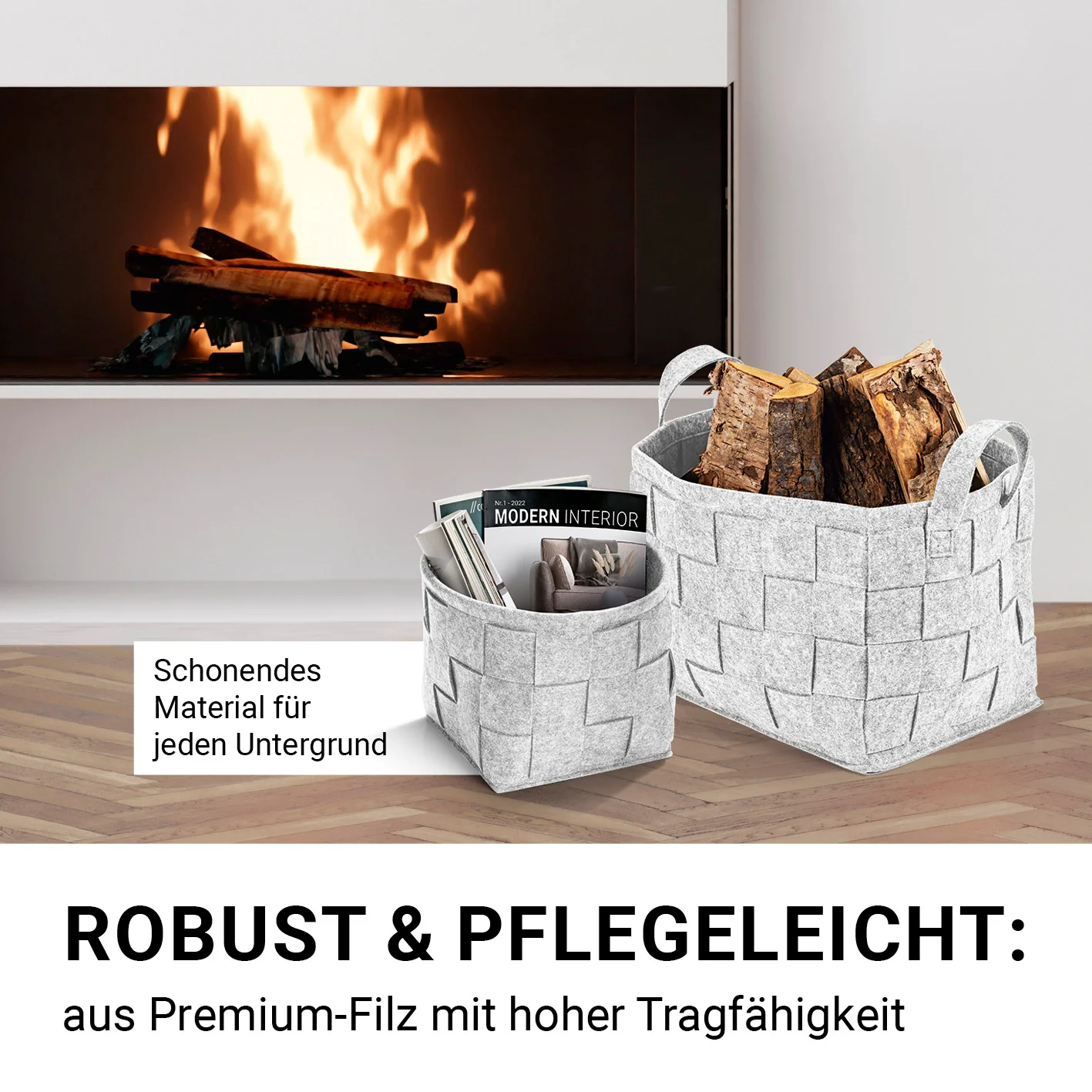 Filz-Aufbewahrungskorb S - 24 x 24 x 24 cm - Hellgrau - Image 3
