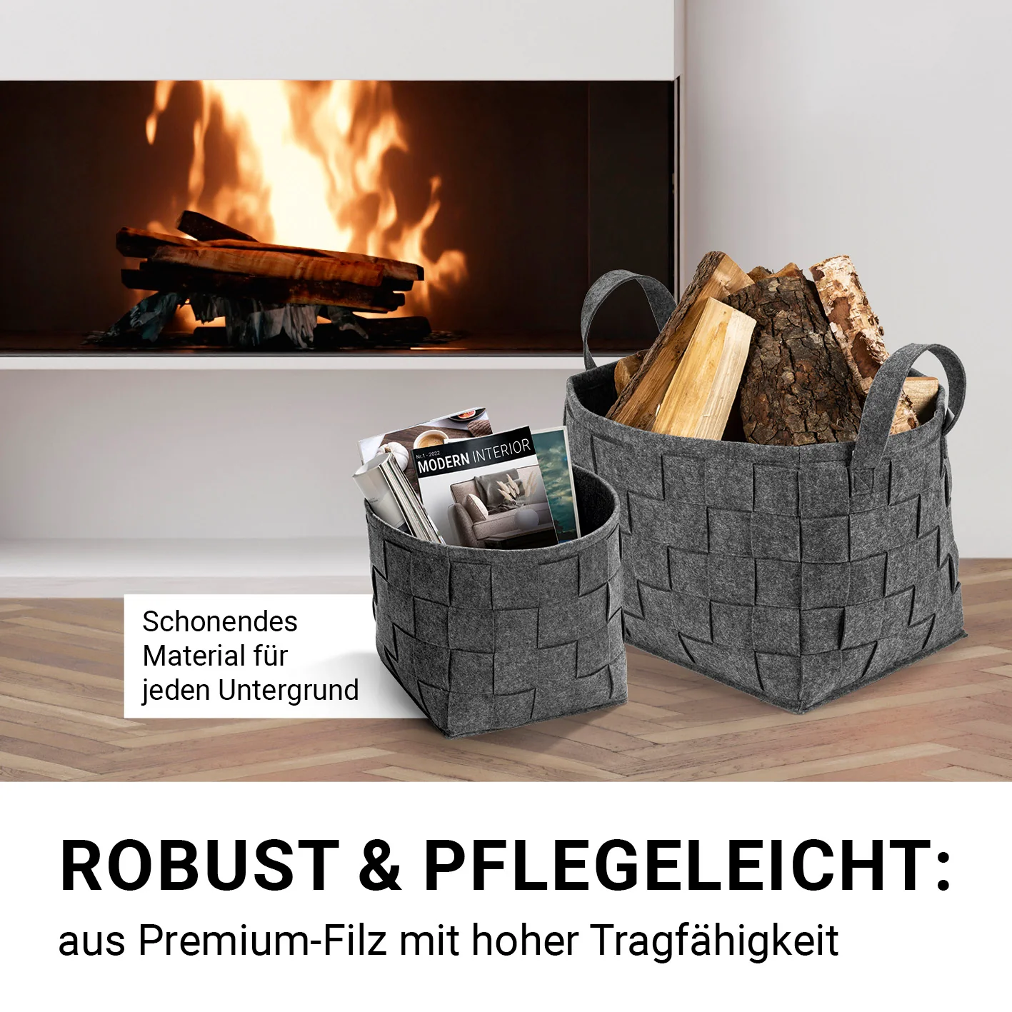 Filz-Aufbewahrungstasche L - 40 x 30 x 30 cm - Dunkelgrau - Image 3