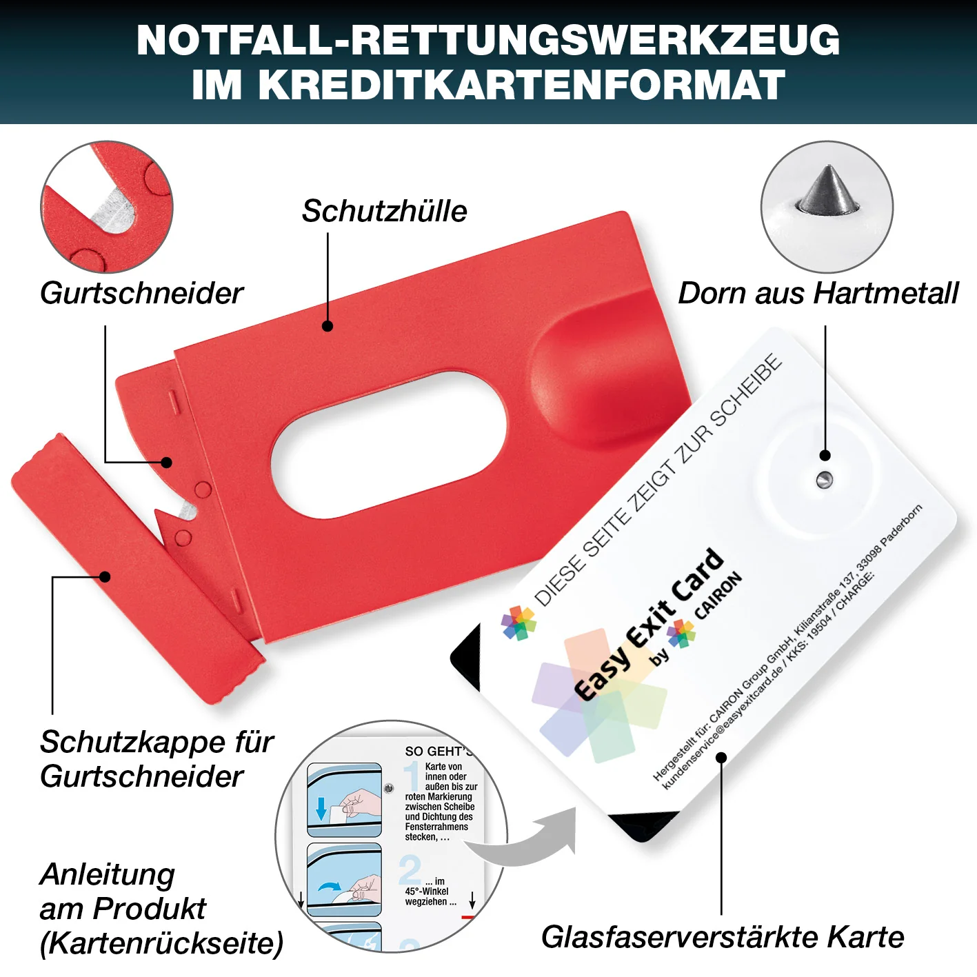 Notfall-Rettungswerkzeug im Kartenformat mit Gurtschneider - Image 3