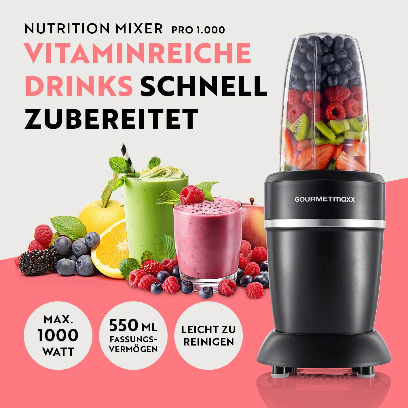 Nutrition Mixer Pro 1.000 mit Basis-Set M - Schwarz/Silber - Image 2