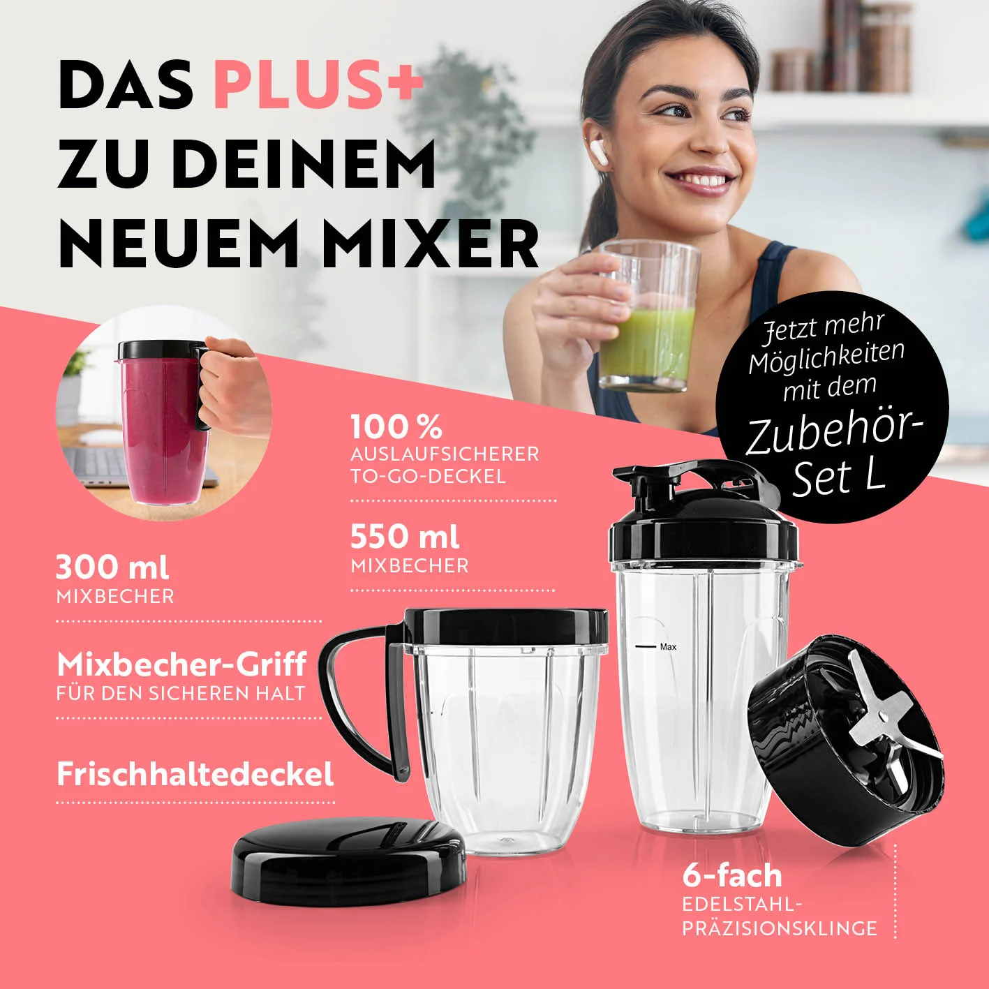 Nutrition Mixer Pro 1.000 mit Zubehörset L - Schwarz/Silber - Image 6